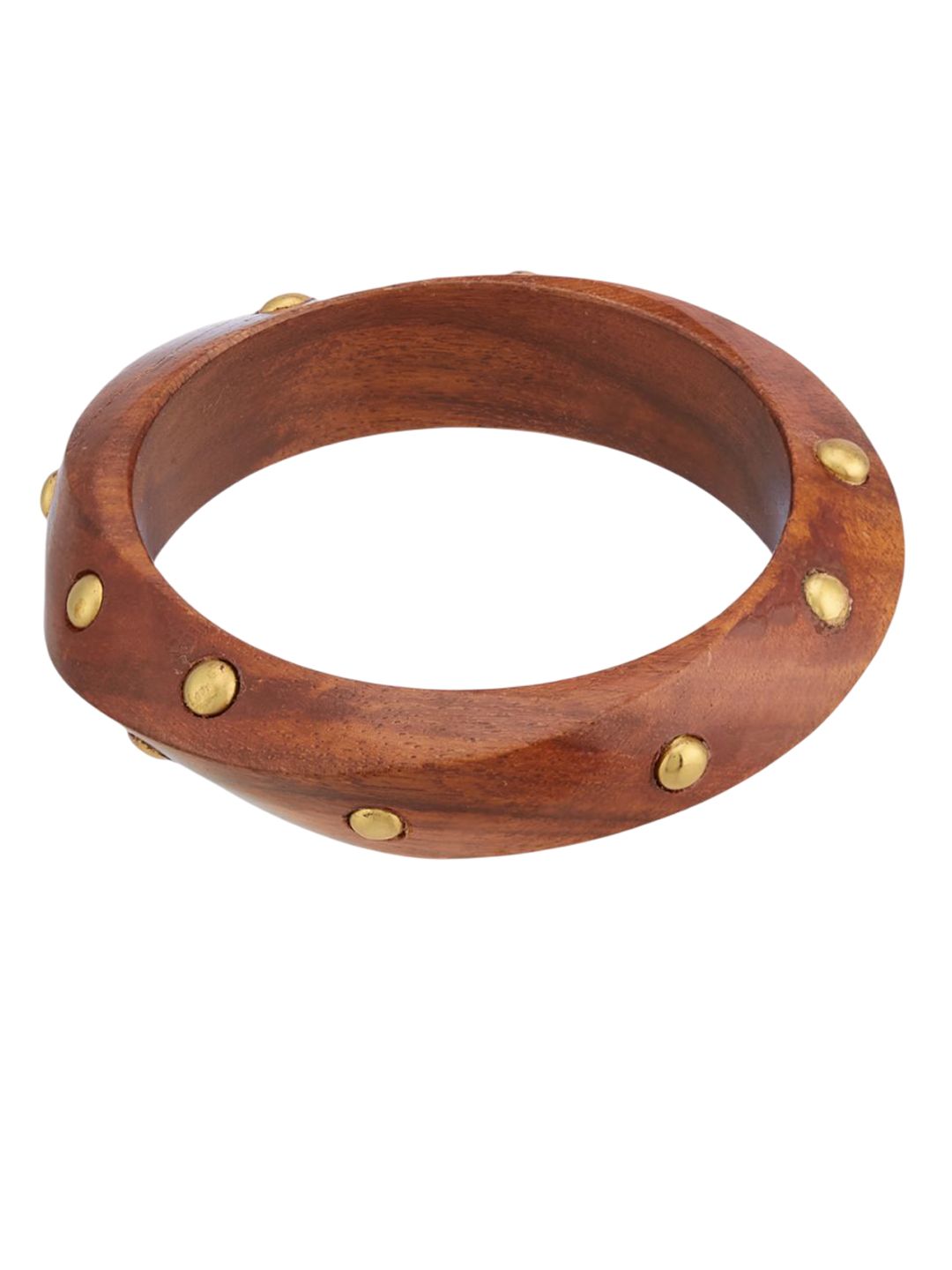 ATIBELLE Set Of 3 Gold-Plated Beaded Twisted Shaped Wooden Bangles