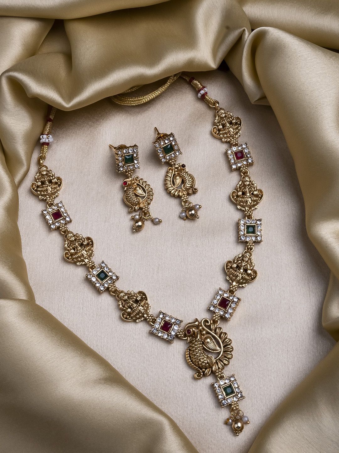 StileAdda Gold Plated Sleek Peacock Necklace & Earrings Set-picture-26