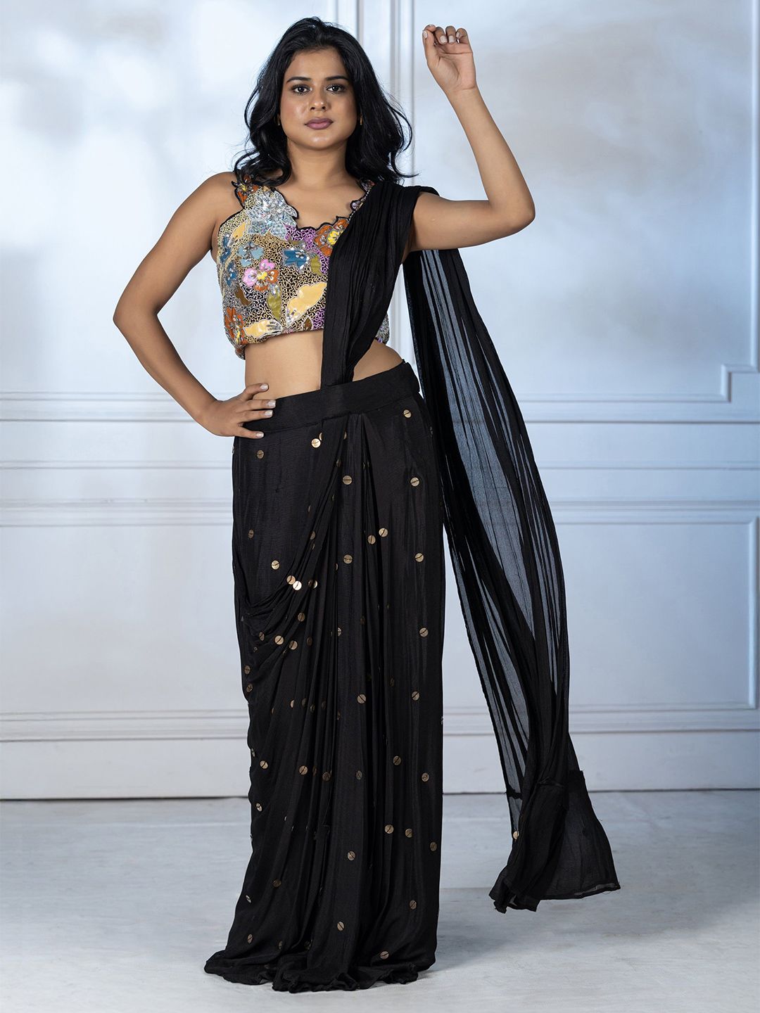GloballyRonakRBafna Embellished Sequinned Pure Chiffon Ready to Wear Saree-image-12