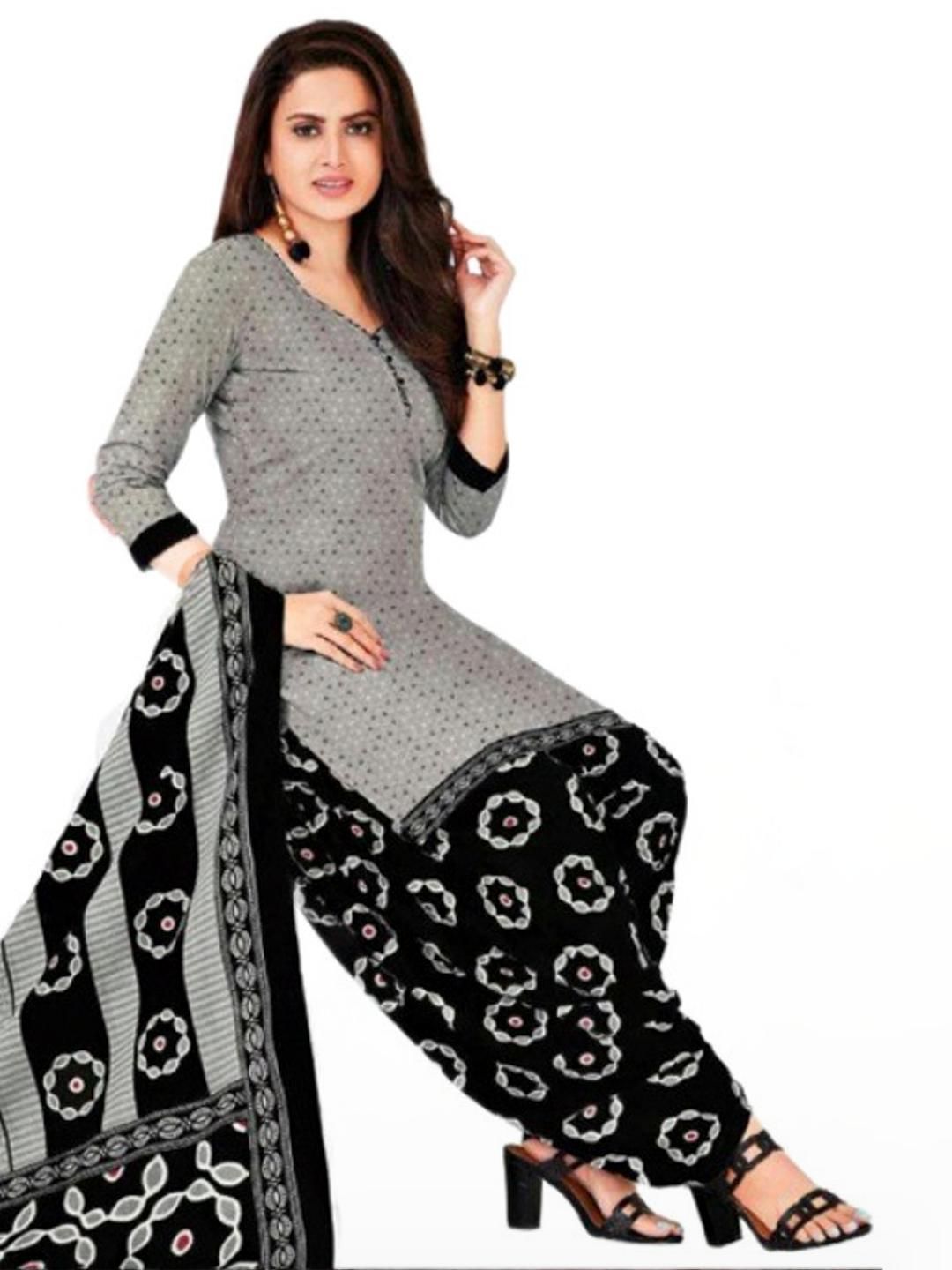 Unstitched Printed Cotton Blend Kurta & Patiyala Dress Material with Dupatta-image-24