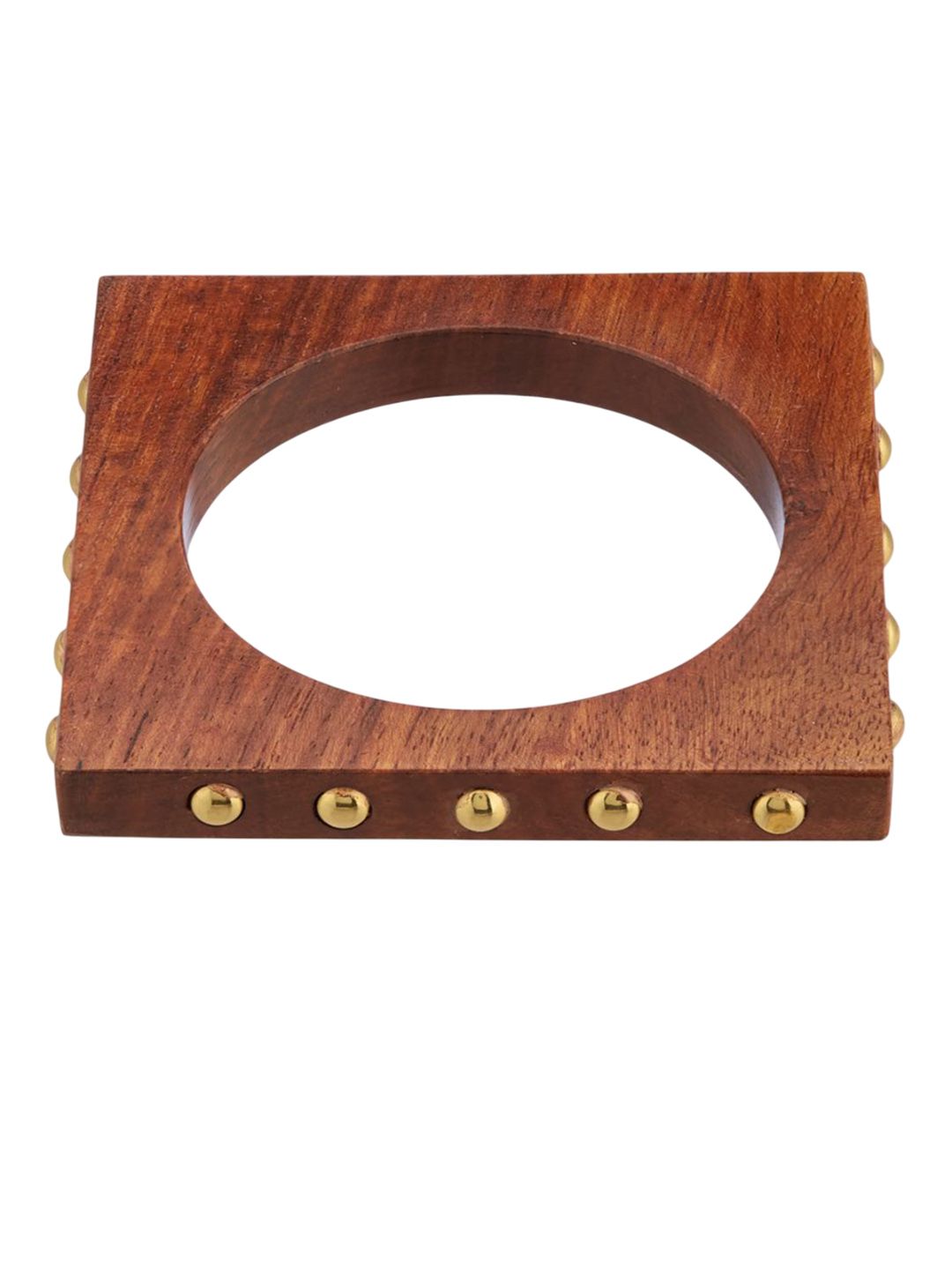 ATIBELLE Set Of 3 Gold-Plated Beaded & Round-Square Twisted Shaped Wooden Bangles
