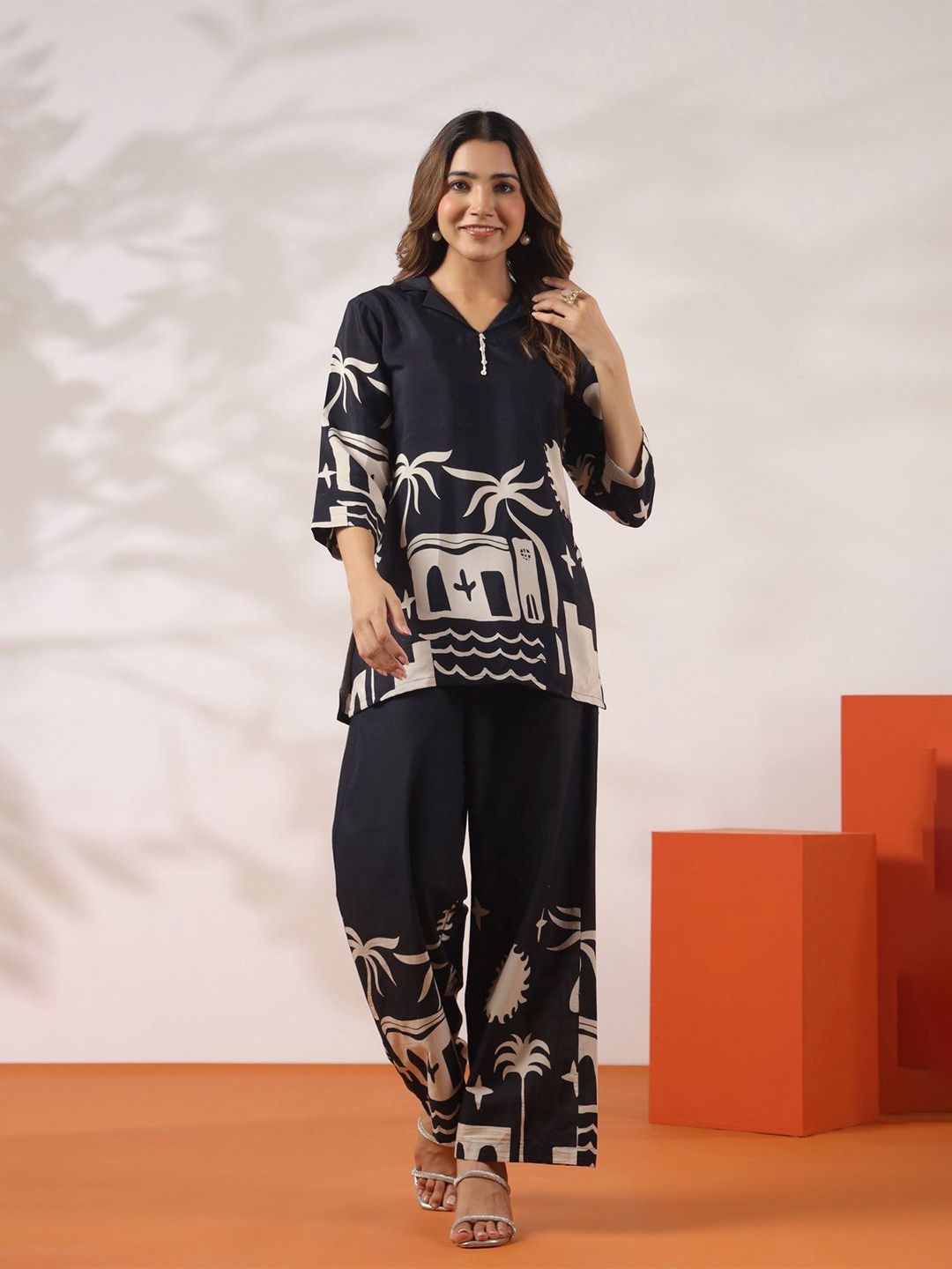 JISORA Women's Black Russian Silk Co-Ord Set-picture-11