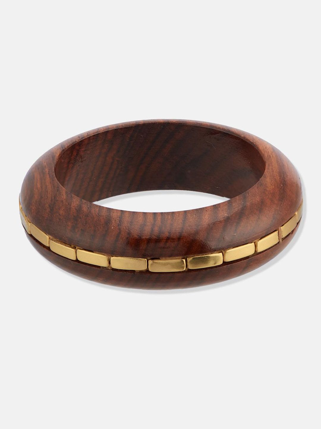 ATIBELLE Set Of 3 Gold-Plated Beaded & Round-Square Twisted Shaped Wooden Bangles