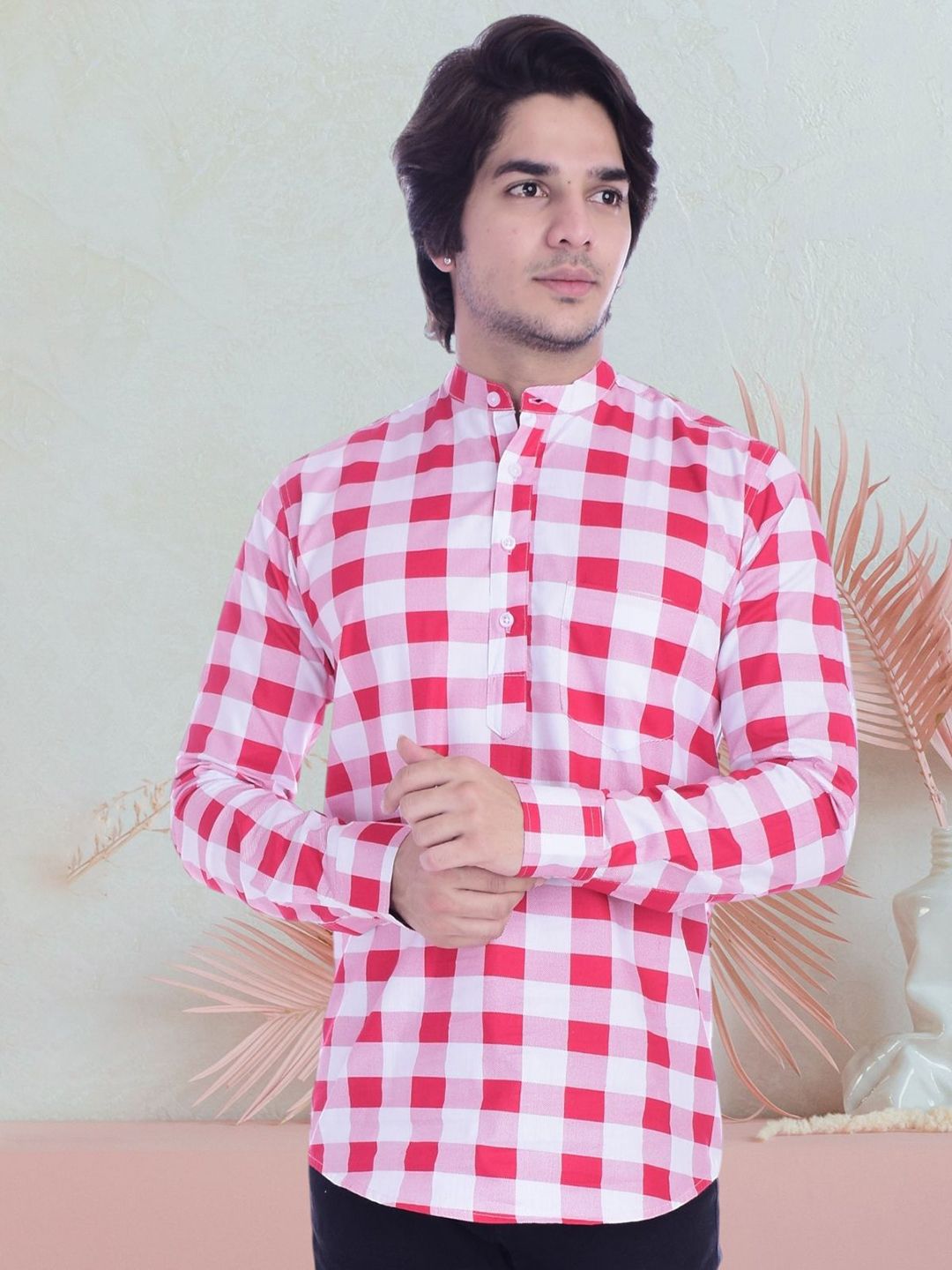 BASE 41 Men Checked Mandarin Collar Kurta-picture-26