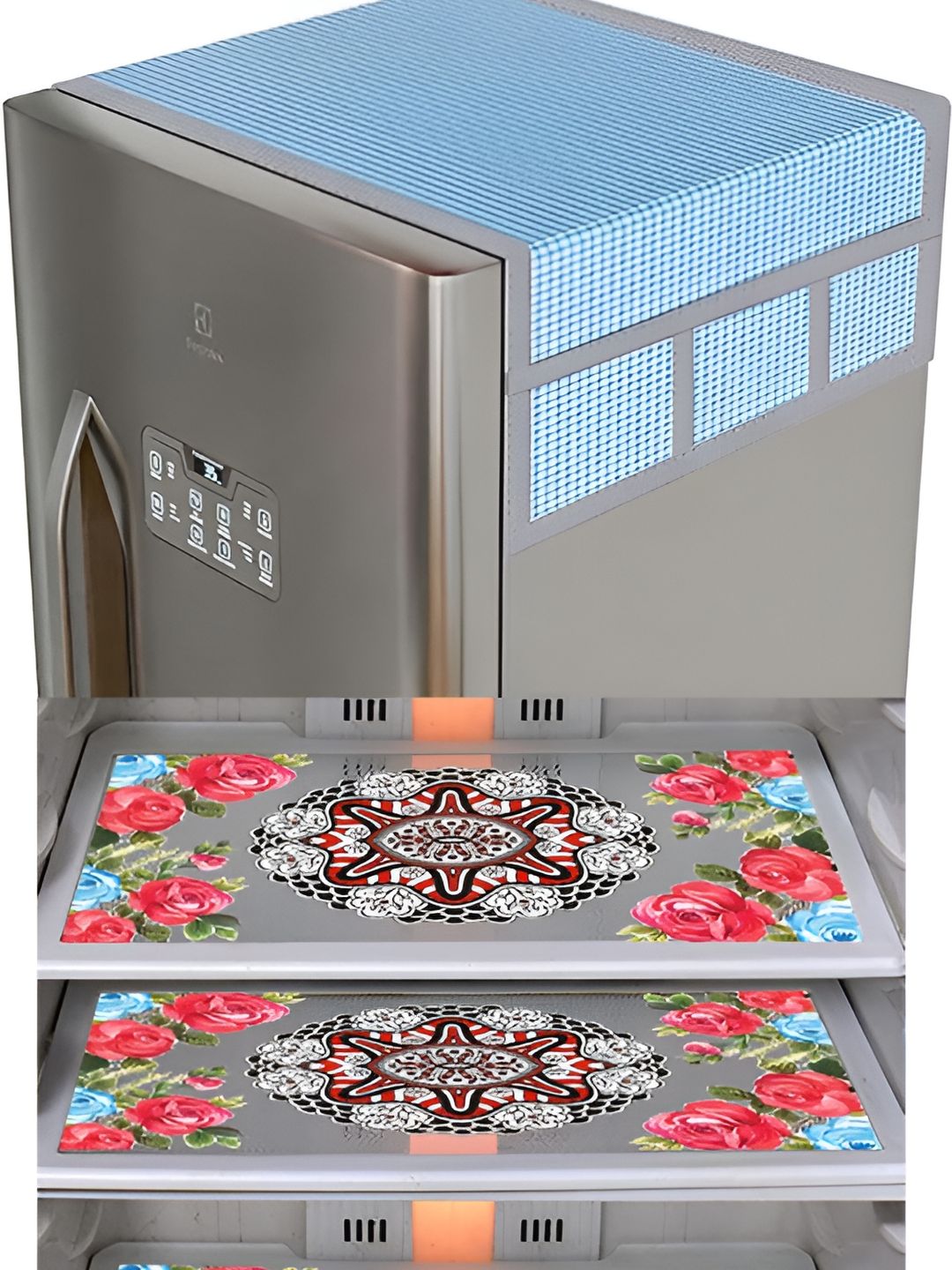 LooMantha Blue & White 5 Pieces Printed Refrigerator Appliance Covers-picture-30