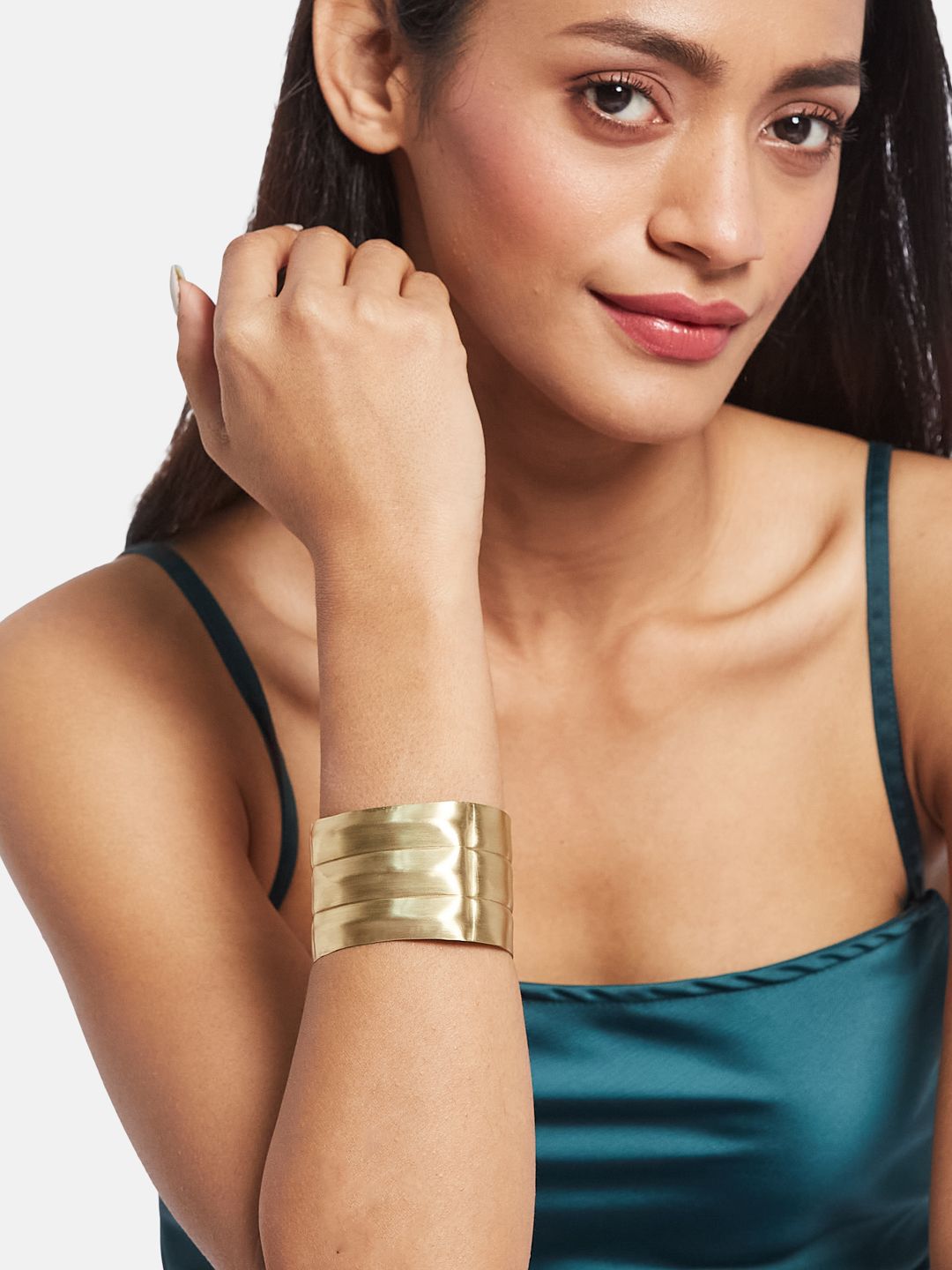 ATIBELLE Set Of 3 Gold-Plated Beaded Twisted Shaped Wooden Bangles