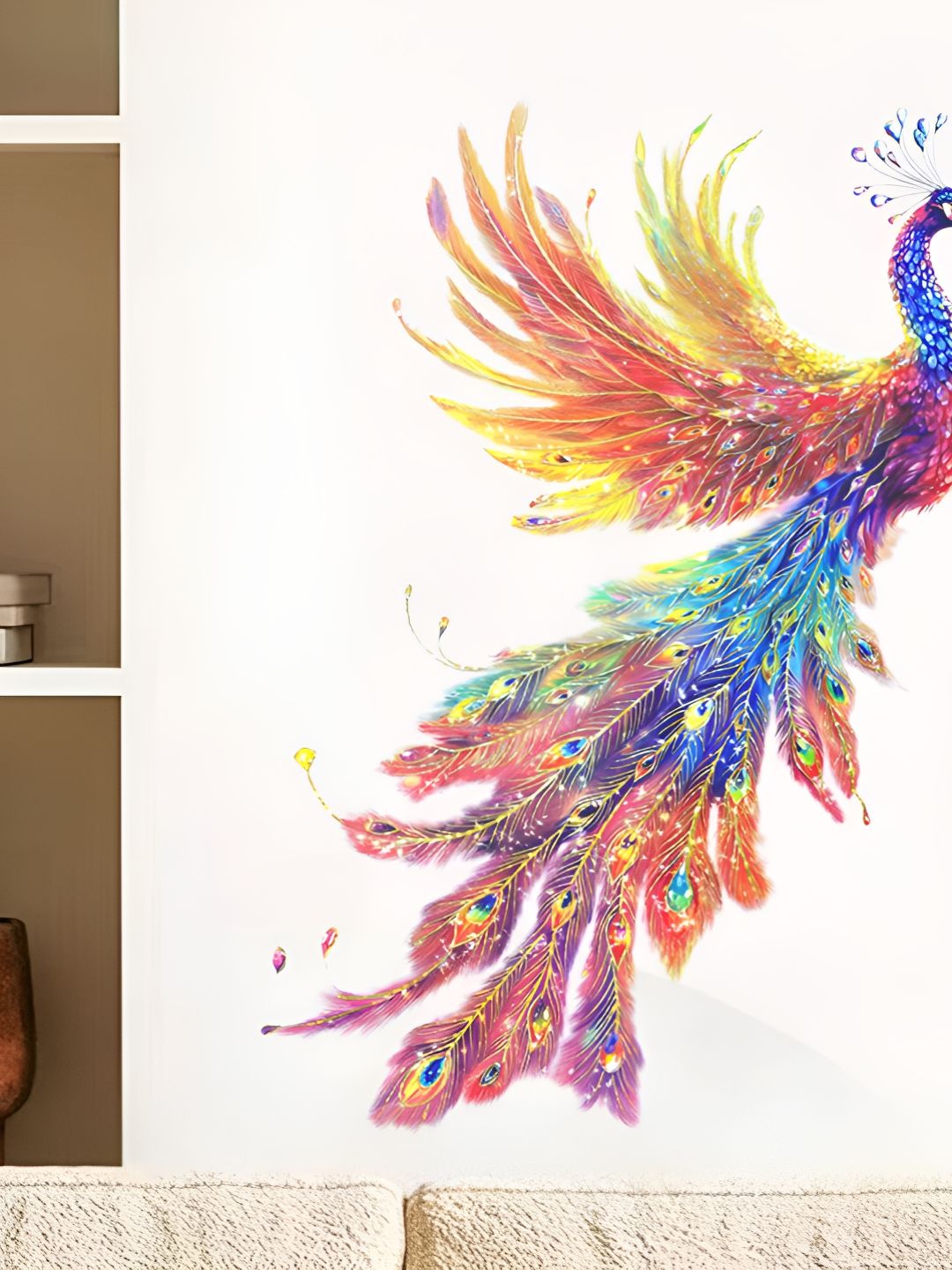 Jaamso Royals Blue & Red Magic Laser Peacock Printed Self-Adhesive & Durable Wall Sticker-picture-5