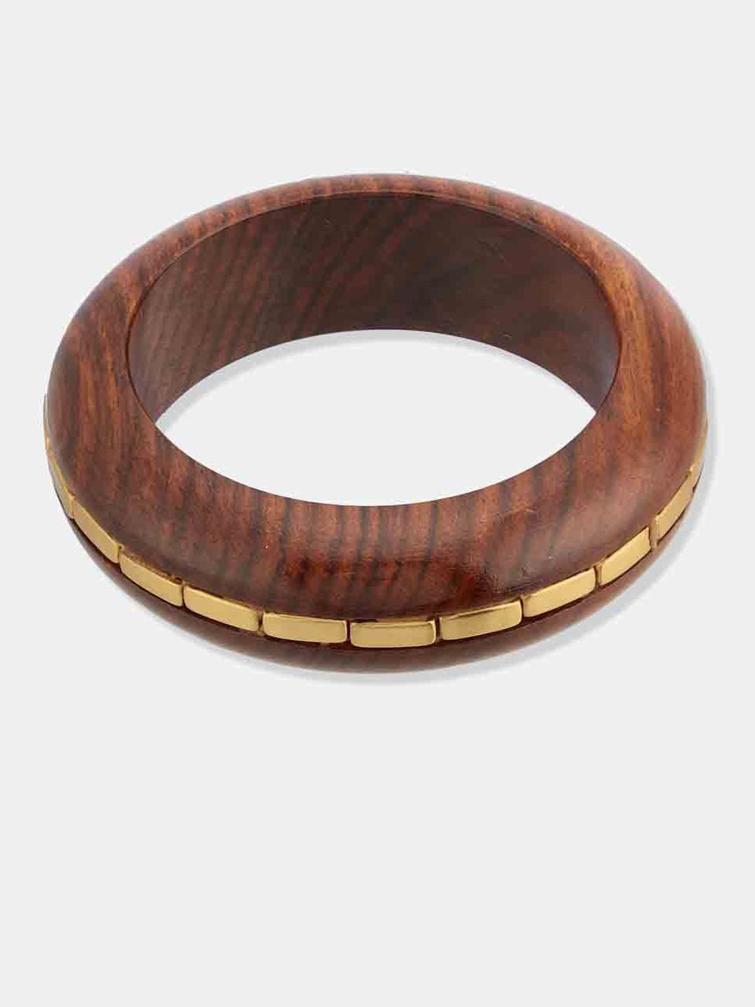 ATIBELLE Set Of 3 Gold-Plated Beaded & Round-Square Twisted Shaped Wooden Bangles