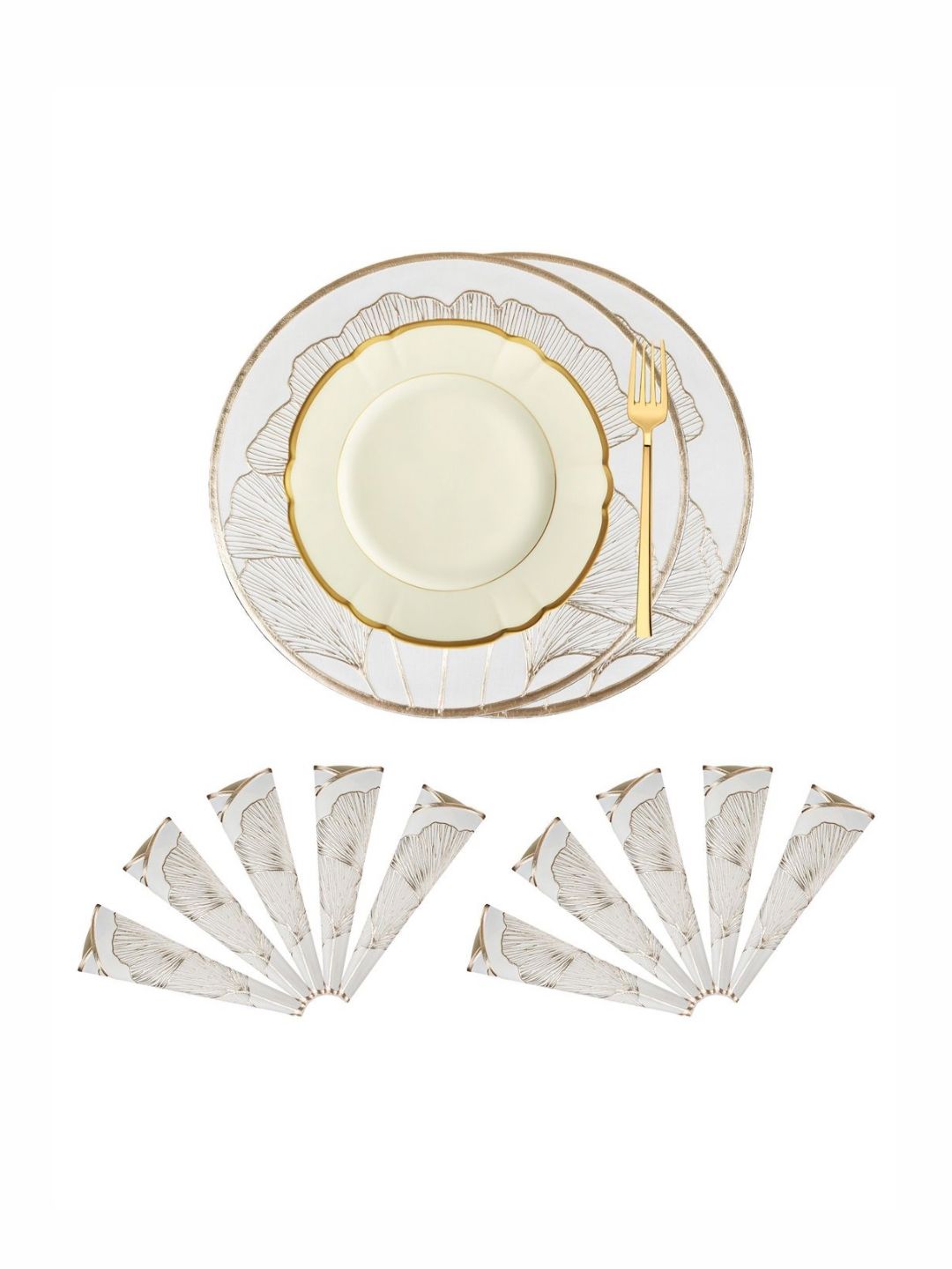 Aura Cream12-Pcs Ginko Leaf-Patterned Heat-Resistant Leather Round Table Placemats-picture-25