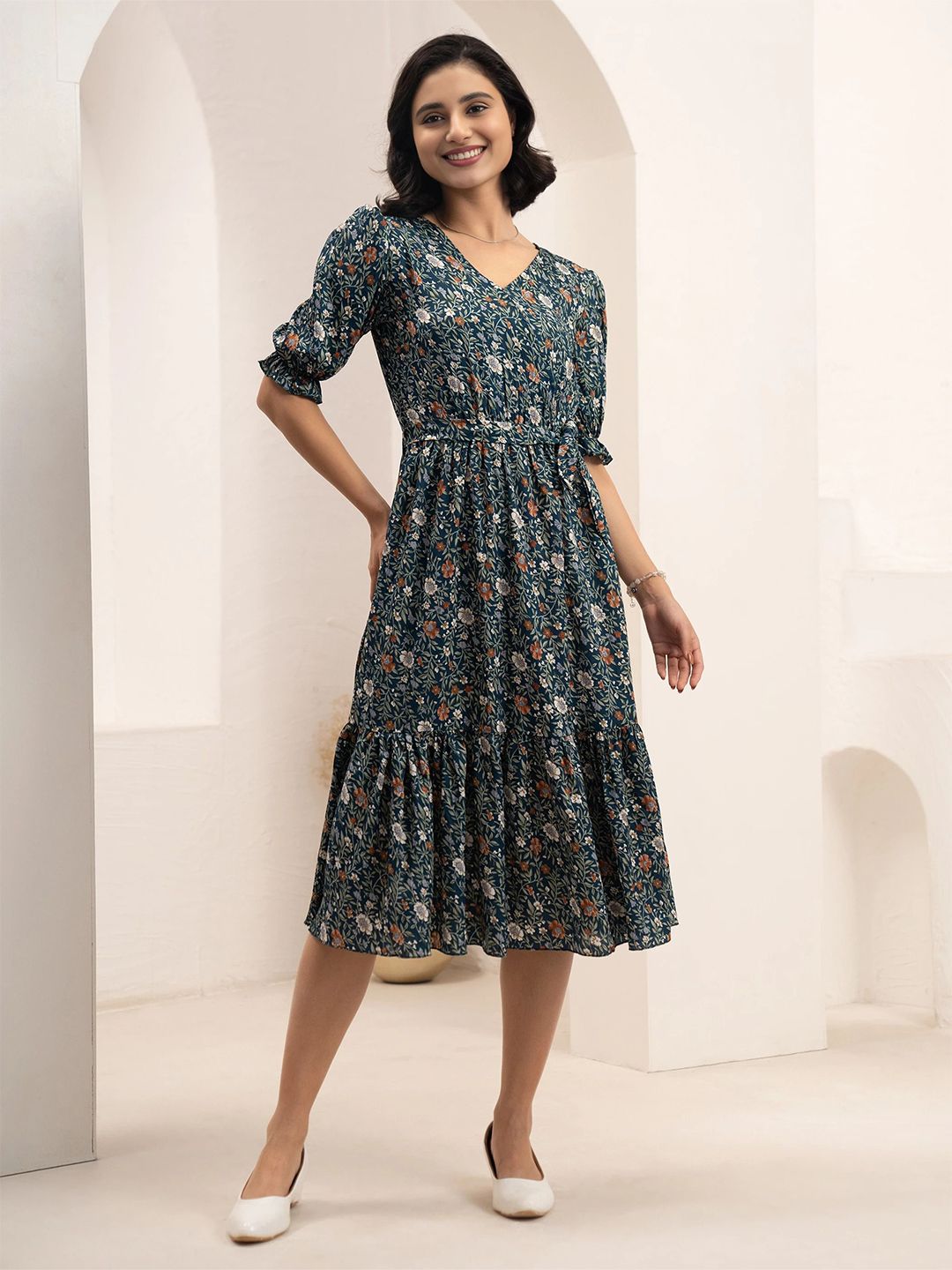 DressBerry Women Floral Print Fit & Flare Midi Dress-picture-26