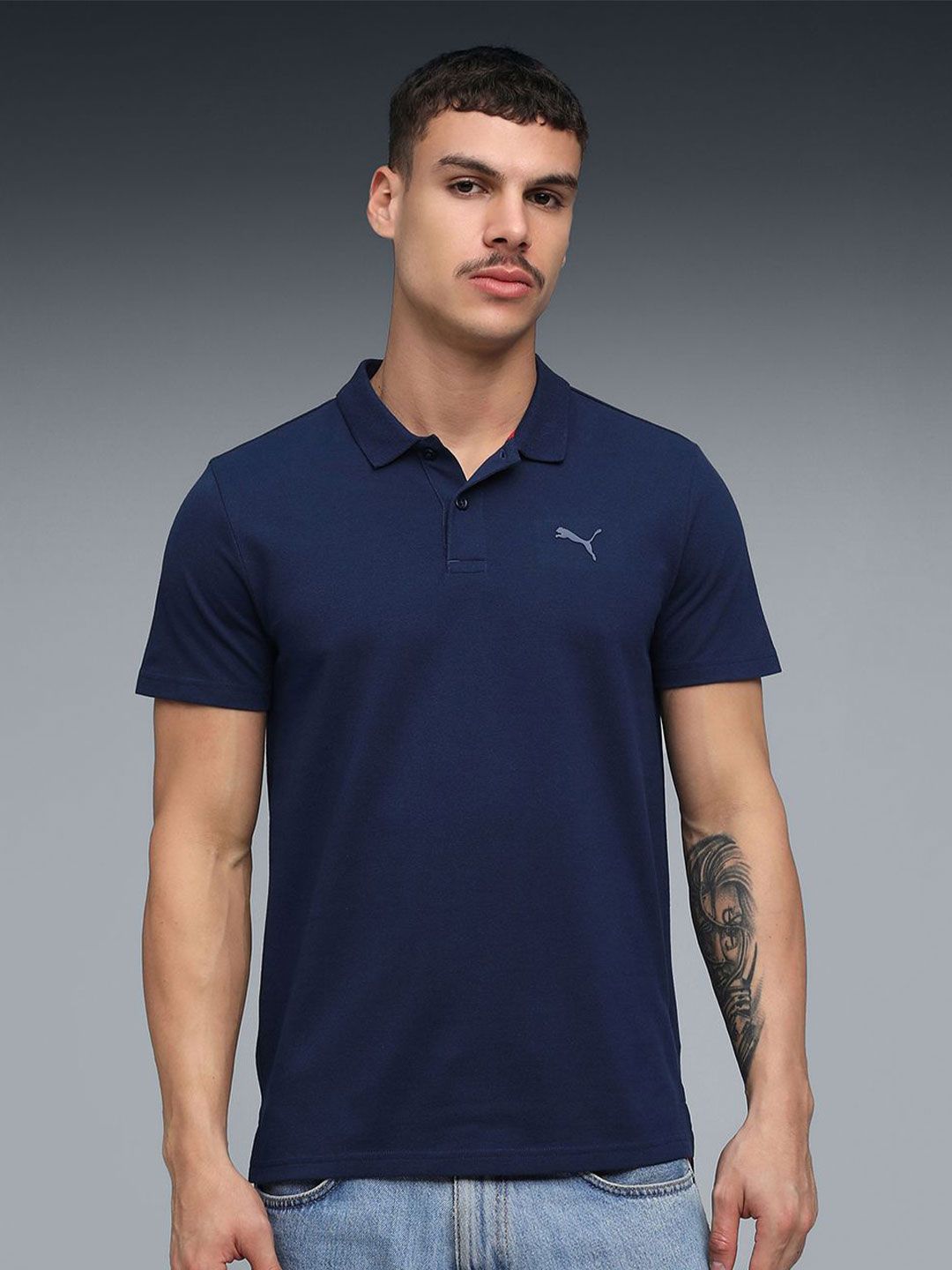 Puma Men Essentials Brand Logo Printed Pure Cotton Slim-Fit Polo Collar T-Shirt-picture-36