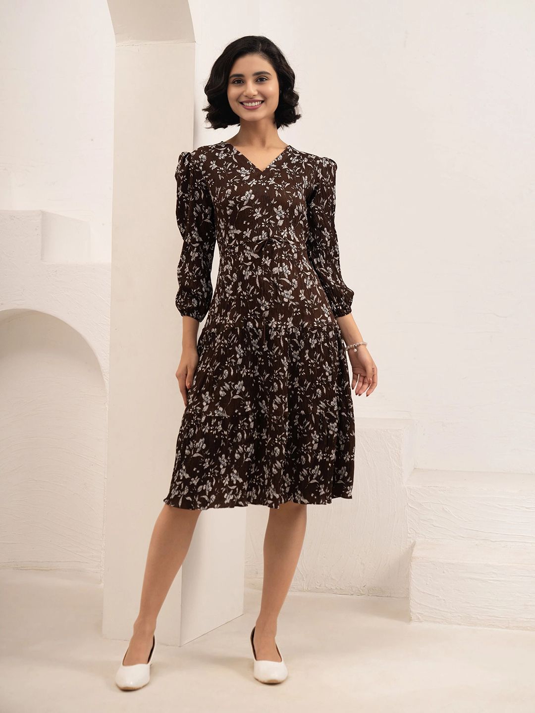 DressBerry Women Floral Print Crepe Fit & Flare Midi Dress-picture-39