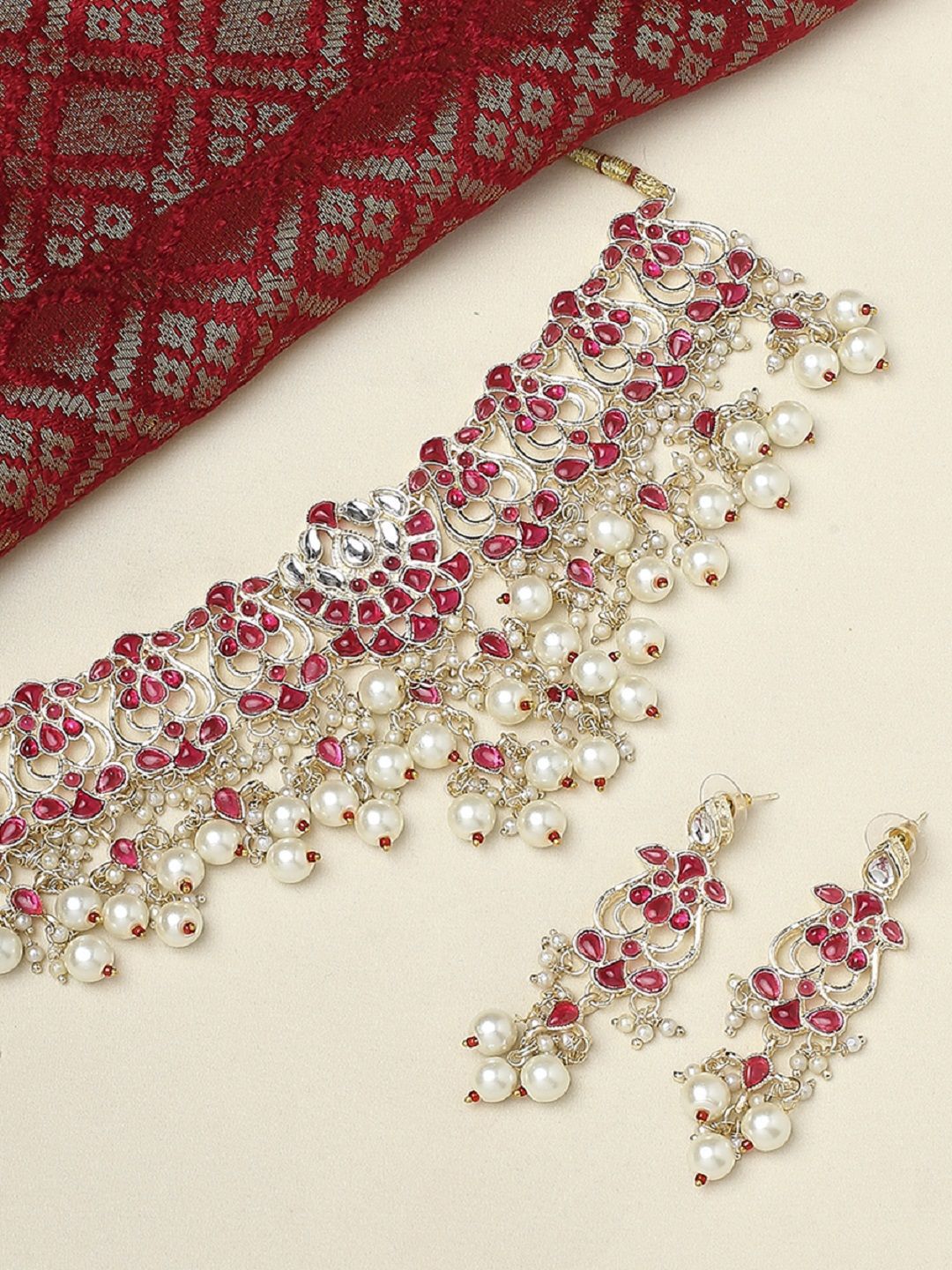 fabula Women Kundan Stone-Studded & Beaded Jewellery Set-picture-11