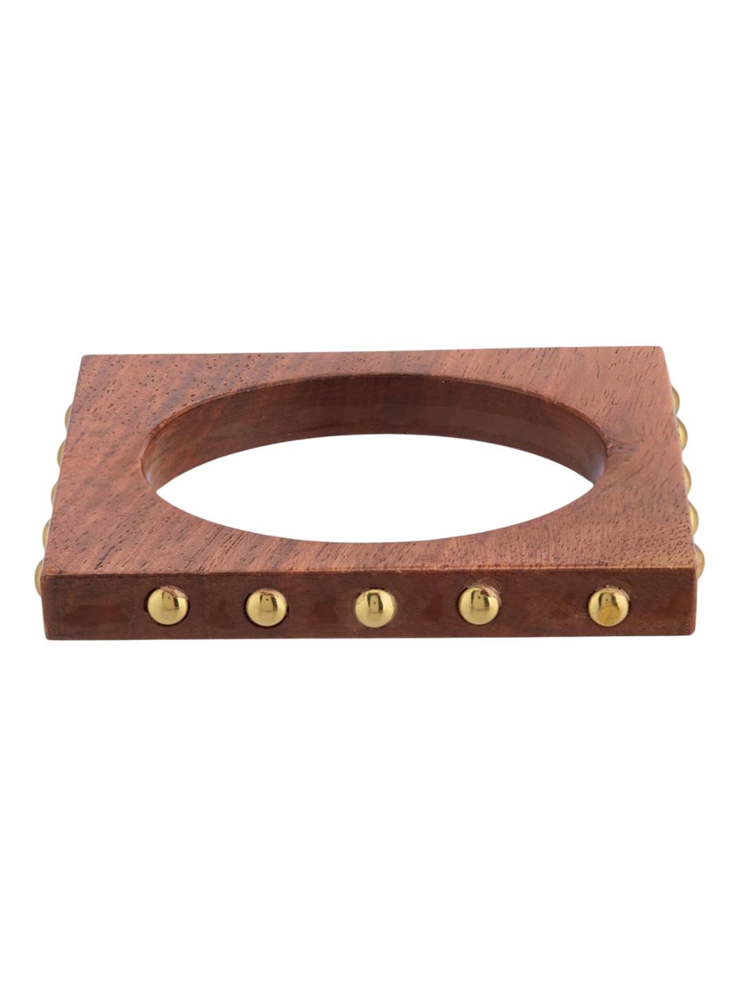 ATIBELLE Set Of 3 Gold-Plated Beaded & Round-Square Twisted Shaped Wooden Bangles