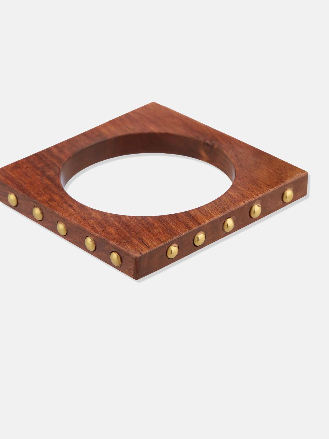 ATIBELLE Set of 4 Gold-Plated Round-Square Twisted Shaped Wooden Bangles