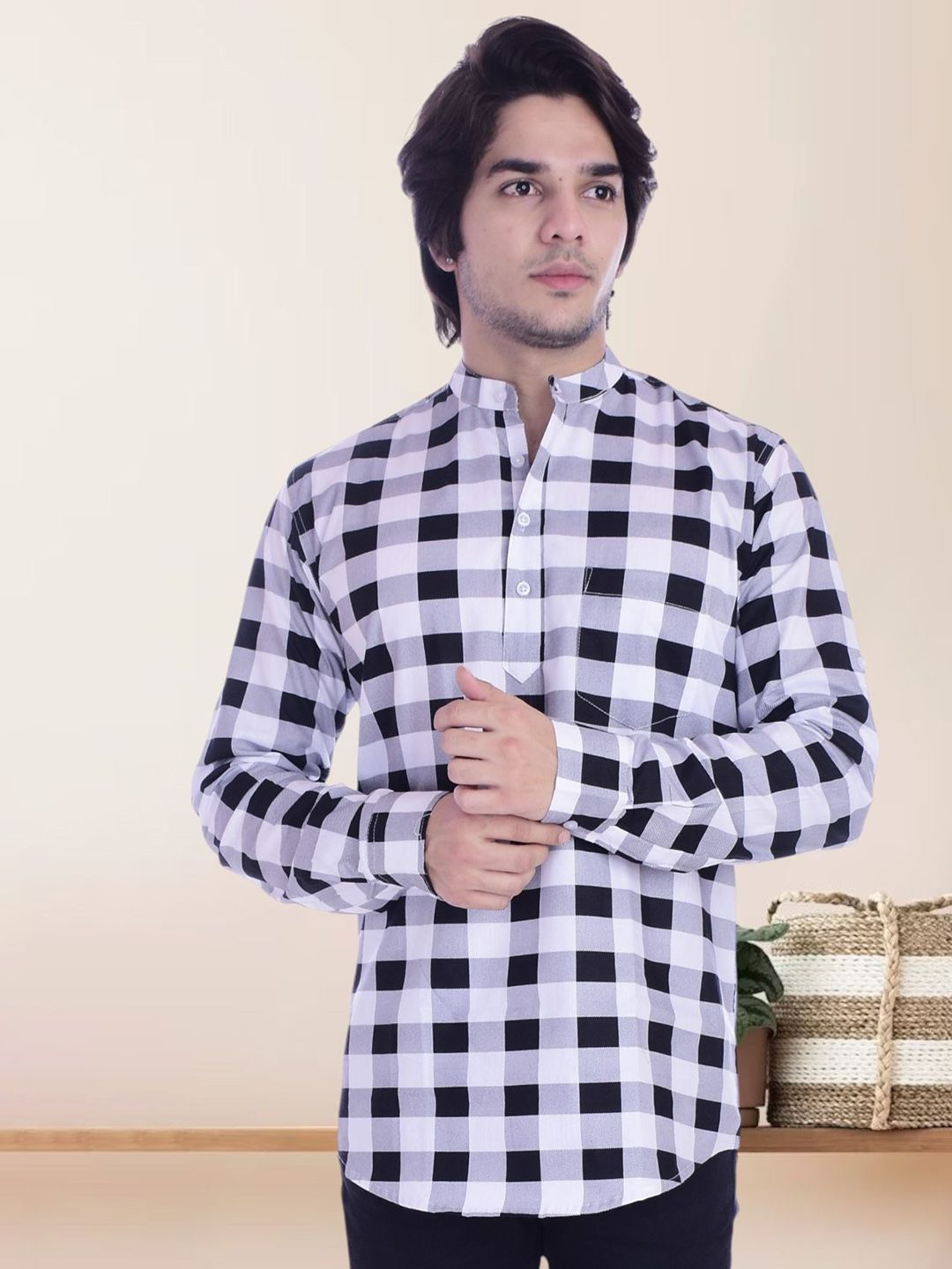 BASE 41 Men Checked Straight Short Kurta-picture-14