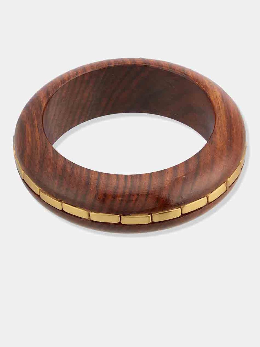 ATIBELLE Set Of 3 Gold-Plated Beaded & Round-Square Twisted Shaped Wooden Bangles