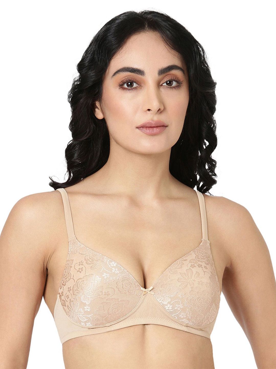 BLOSSOM Floral Self Design Medium Coverage Lightly Padded T-shirt Bra