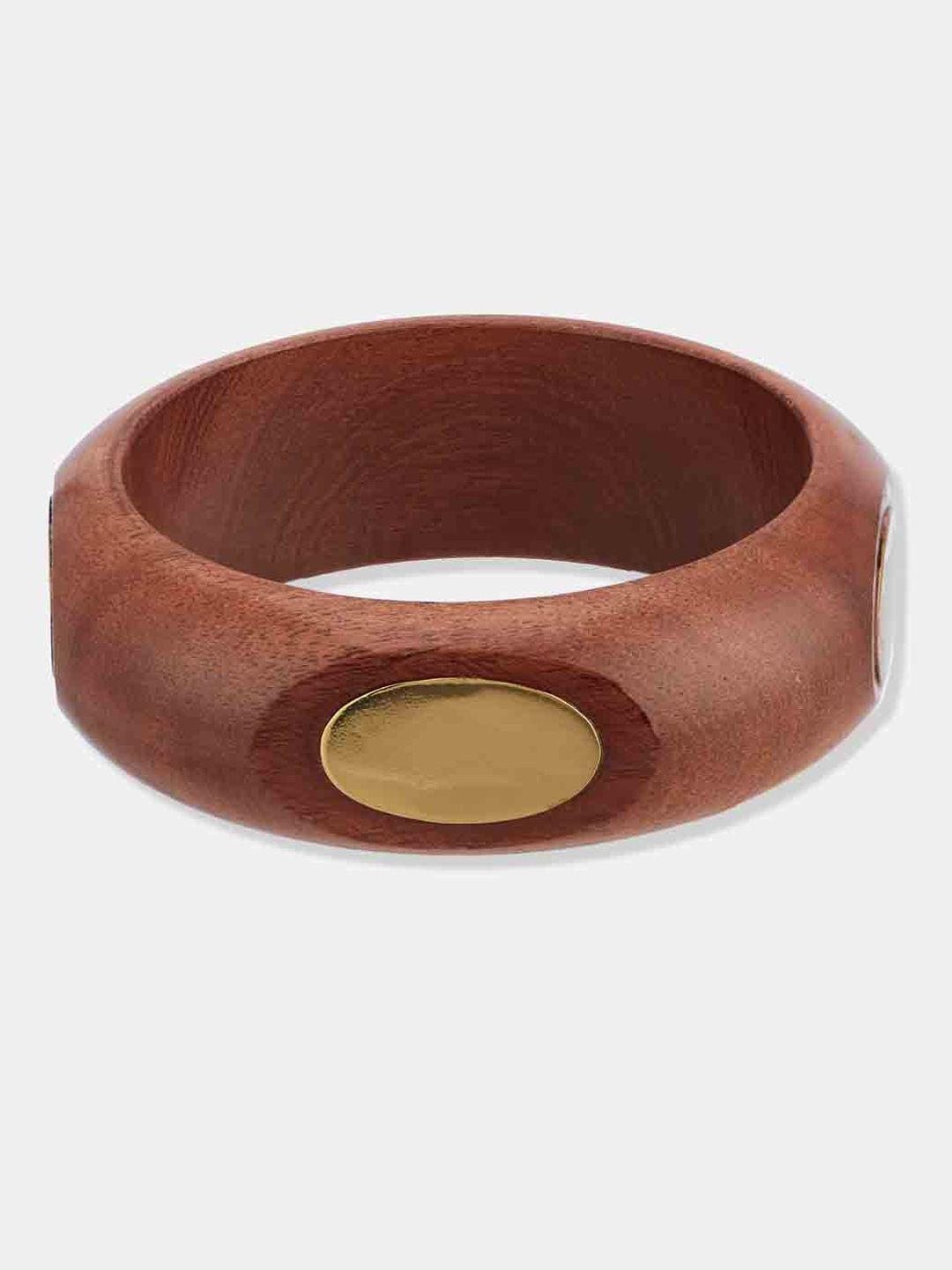 ATIBELLE Set Of 3 Gold-Plated Beaded & Round-Square Twisted Shaped Wooden Bangles
