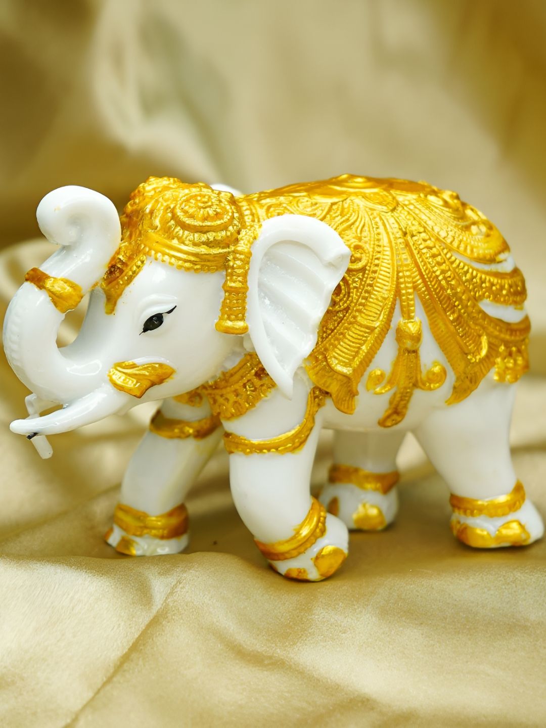 SANKALAN CREATIONS White And Gold tone Marble Elephant Figurine Showpiece-image-47