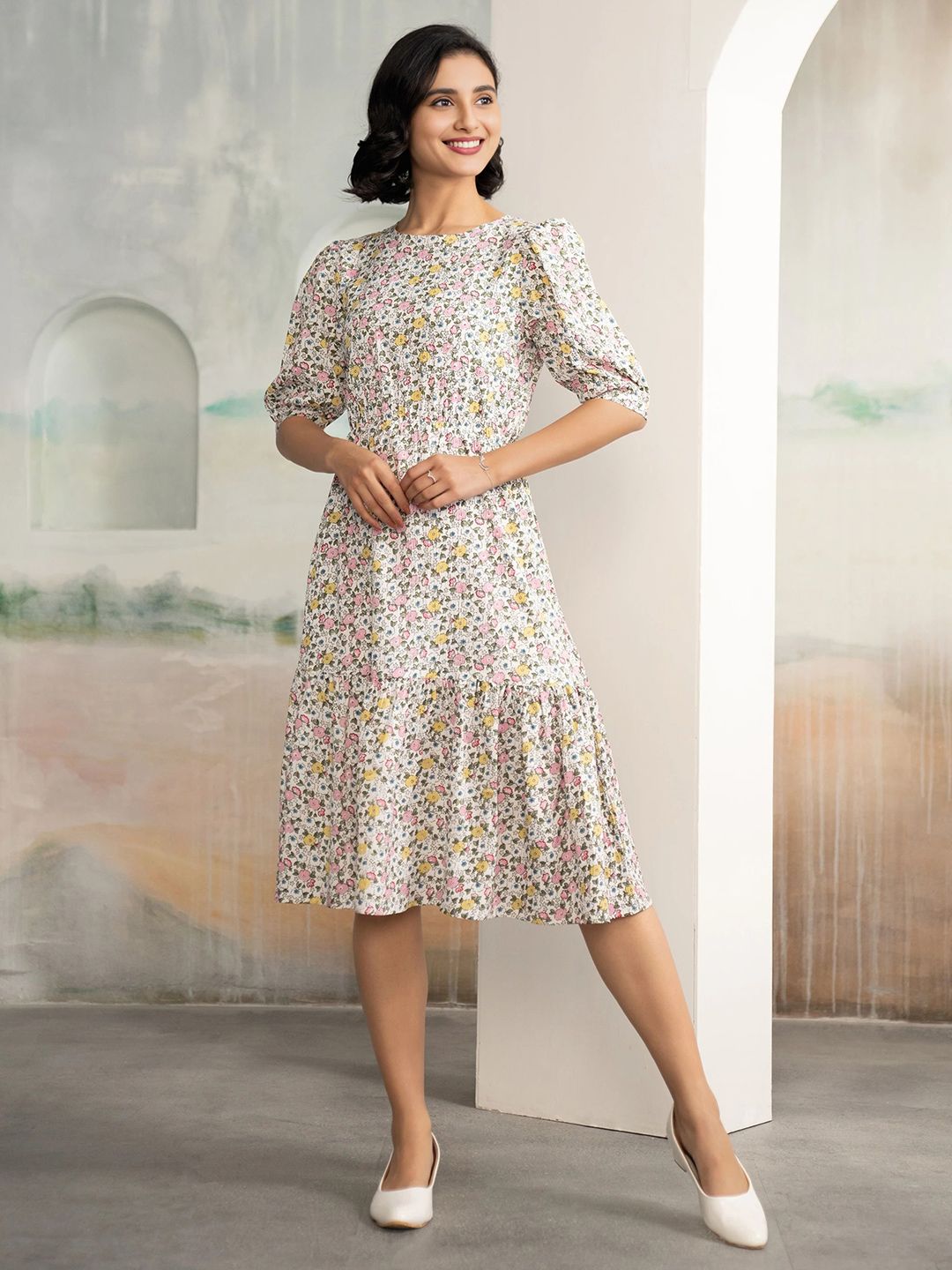 DressBerry Women Floral Print Boat Neck Fit & Flare Midi Dress-picture-27