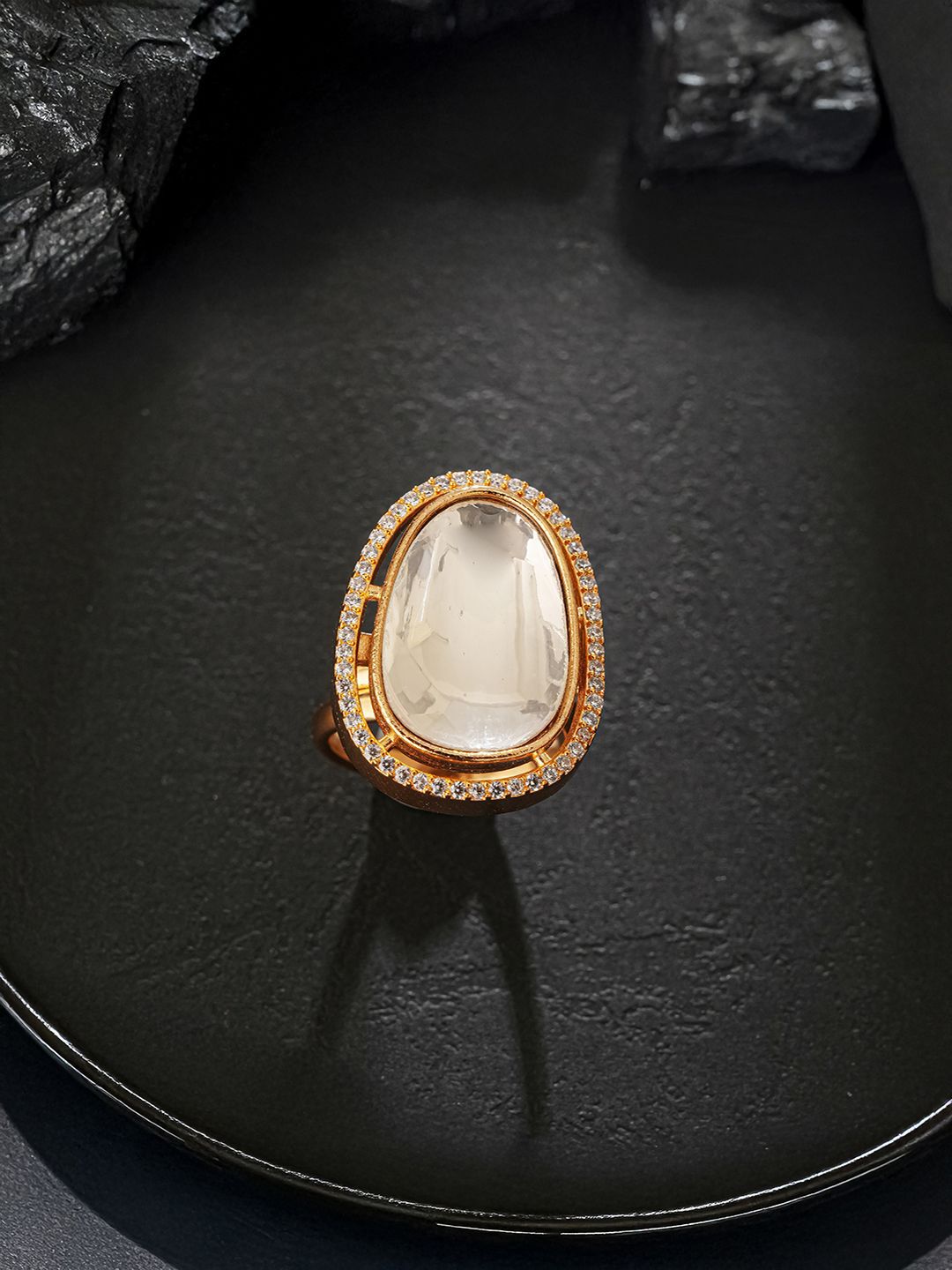Saraf RS Jewellery Gold Plated Kundan Studded Bridal Handcrafted Adjustable Finger Rings-picture-18