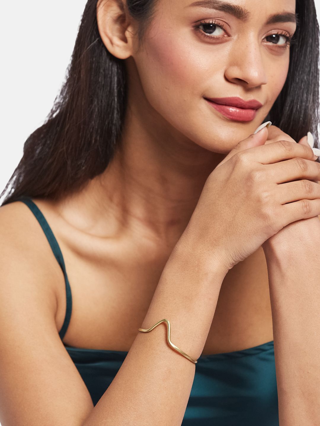 ATIBELLE Set Of 3 Gold-Plated Beaded & Twisted Shaped Wooden Bangles