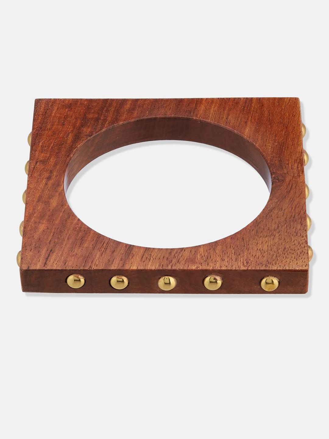 ATIBELLE Set Of 3 Gold-Plated Beaded & Round-Square Twisted Shaped Wooden Bangles