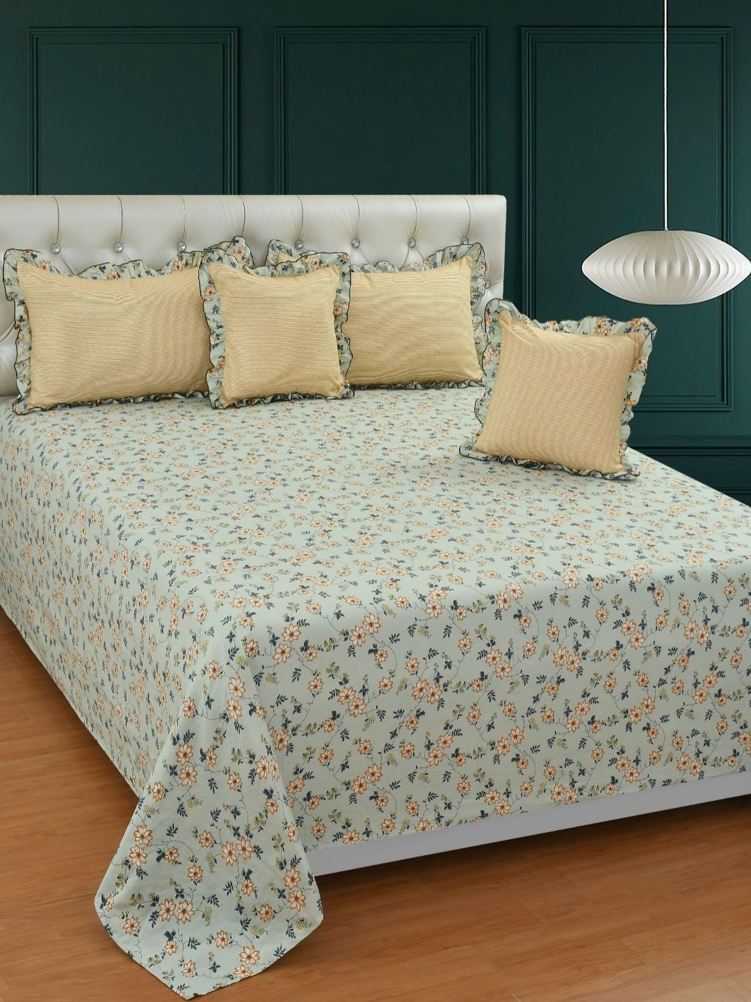 MORADO Blue & Brown Floral 5 Pieces Double King Superfine Bedding Set-image-30