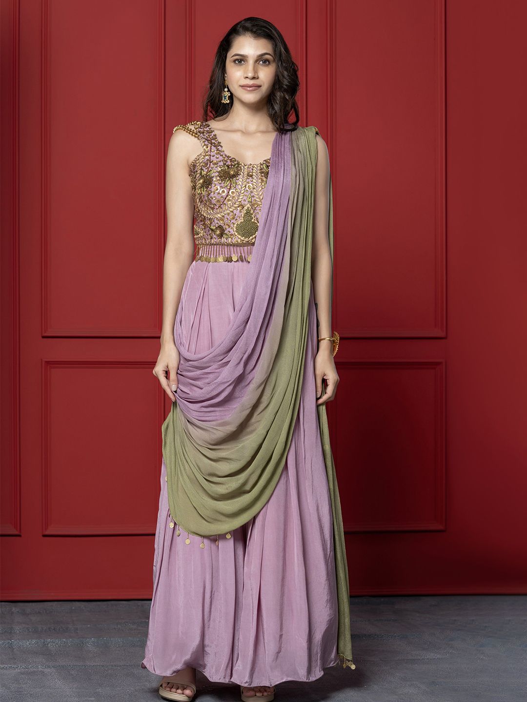 GloballyRonakRBafna Pure Chiffon Palazzo Drape Ready to Wear Saree-picture-34