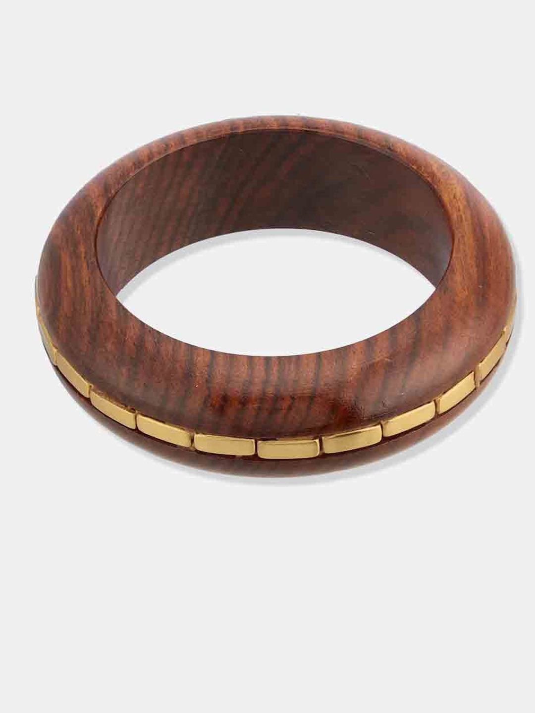 ATIBELLE Set Of 3 Gold-Plated Beaded & Round-Square Twisted Shaped Wooden Bangles