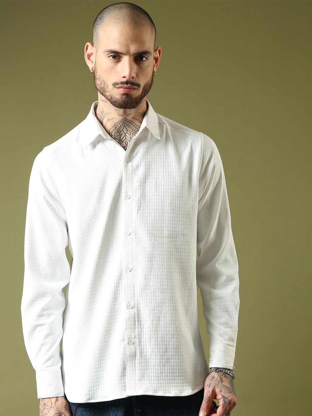 THE BEETEL HOUSE Men Standard Textured Self Design Spread Collar Casual Shirt-picture-38