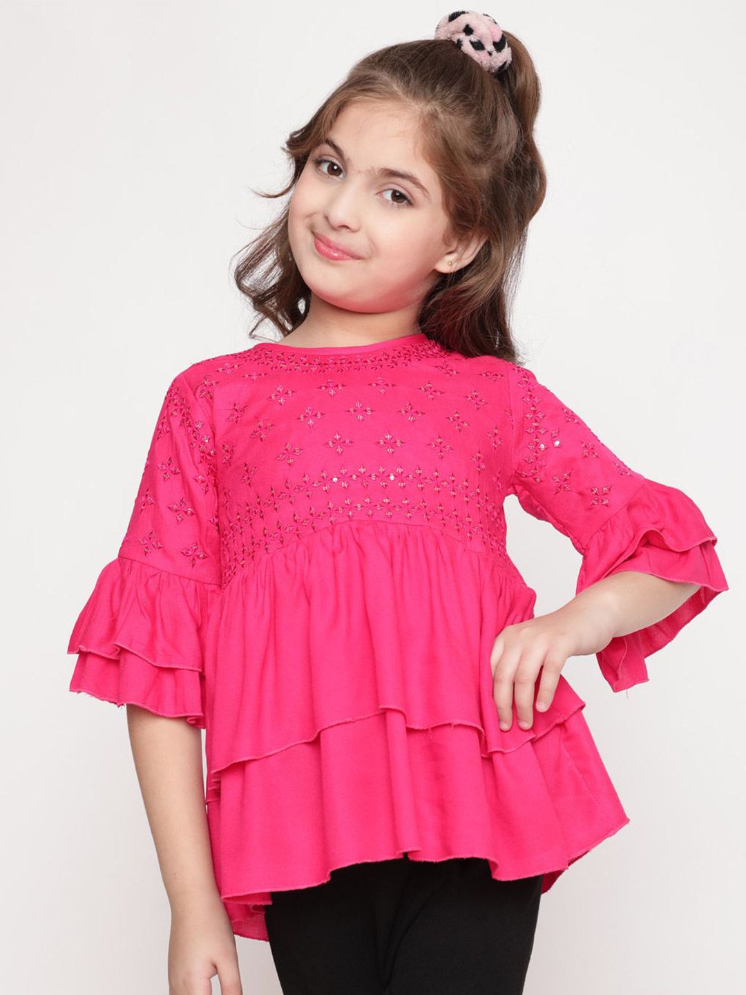 Miss & Chief Embellished Embroidered Bell Sleeve Top