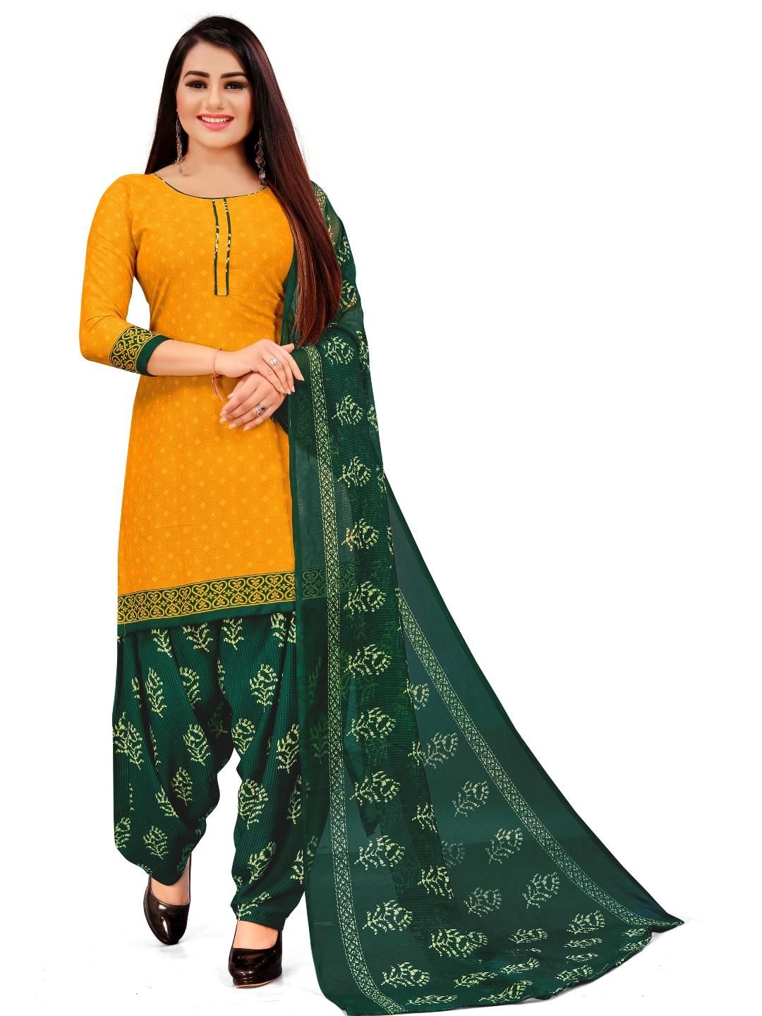 Unstitched Printed Cotton Blend Kurta & Patiyala Dress Material with Dupatta-image-47