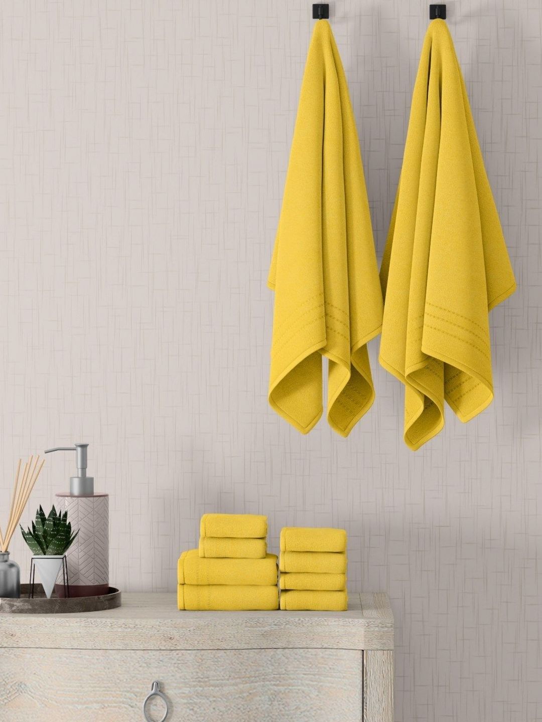 home expressions Yellow 10 Pieces Cotton 380 GSM Towel Sets-image-5