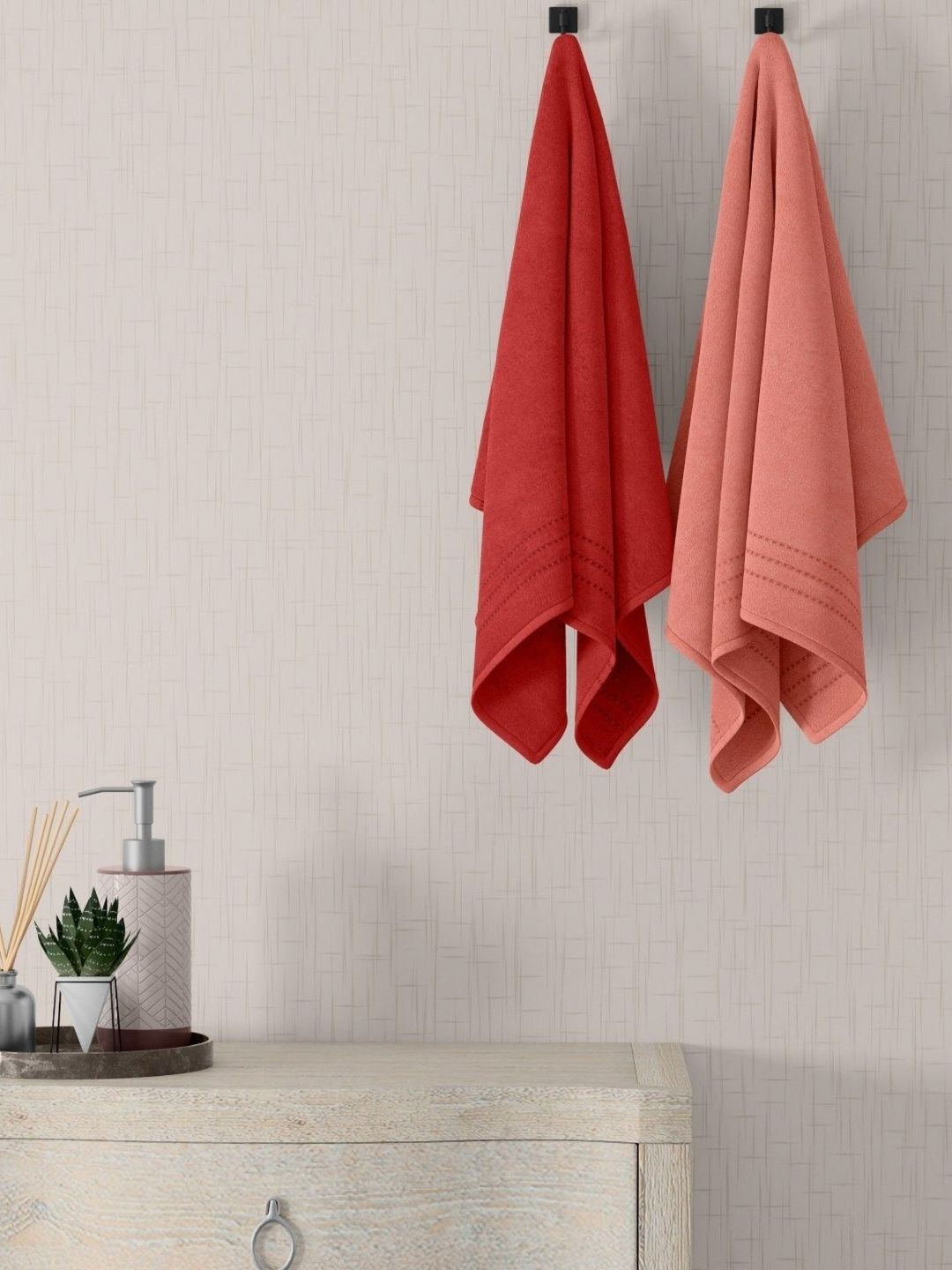 home expressions Peach & Red 2 Pieces Pure Cotton 380 GSM Towel Sets-picture-40