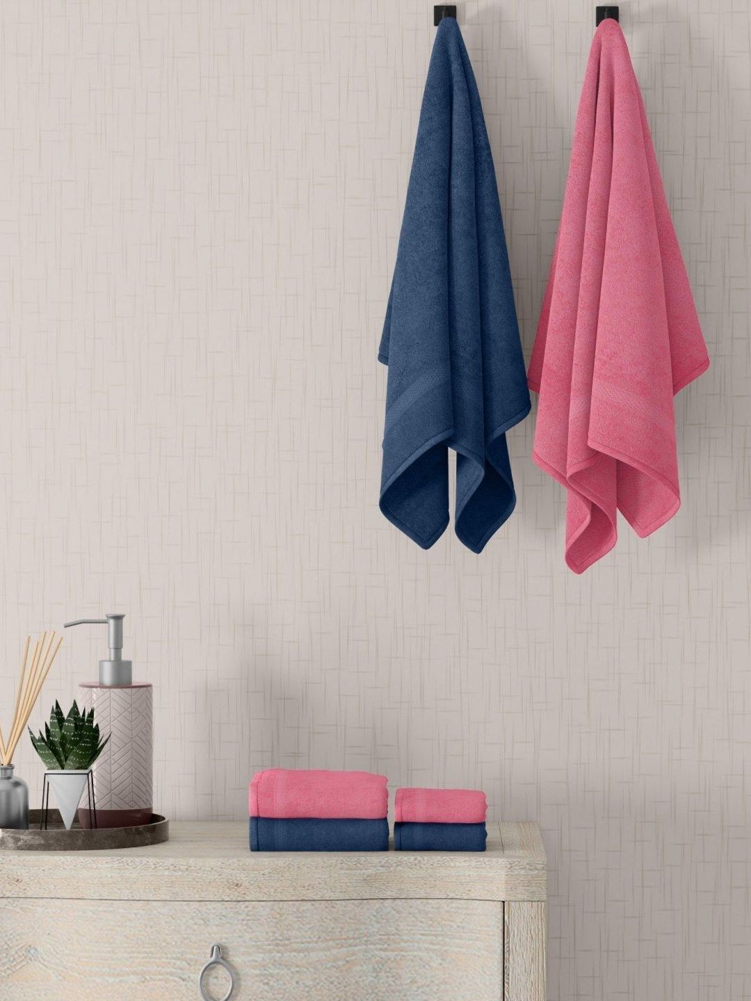 home expressions Blue & Pink 10 Pieces Cotton 450 GSM Towel Sets-picture-13