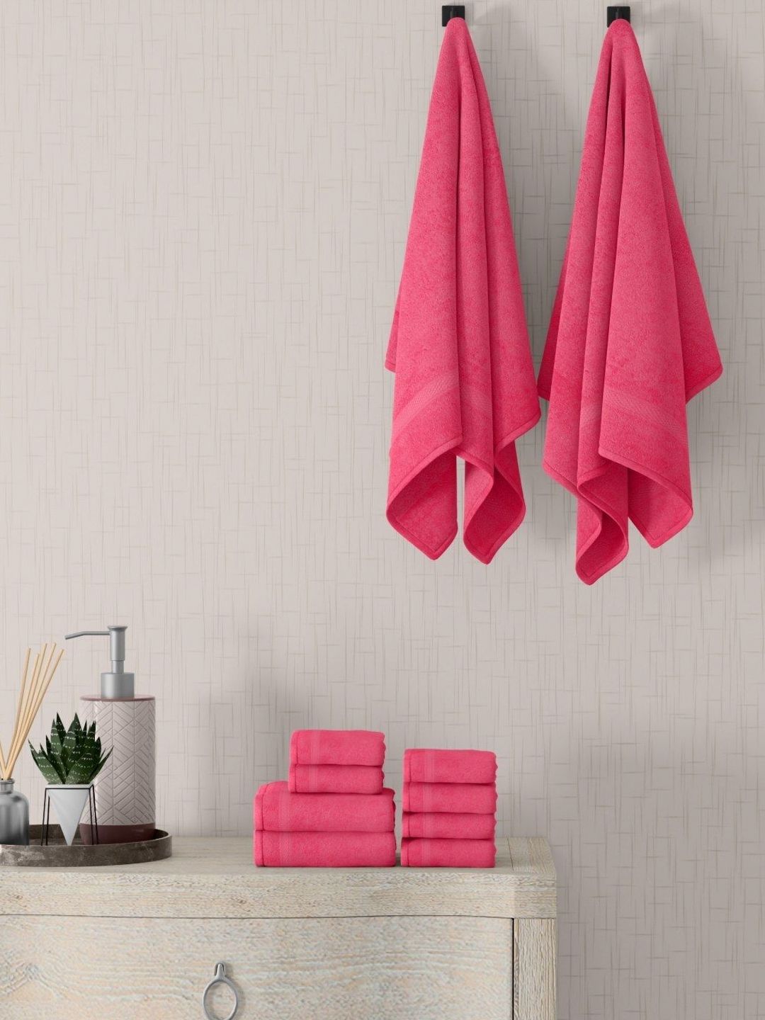 home expressions Pink 10 Pieces Cotton 450 GSM Towel Sets-picture-46