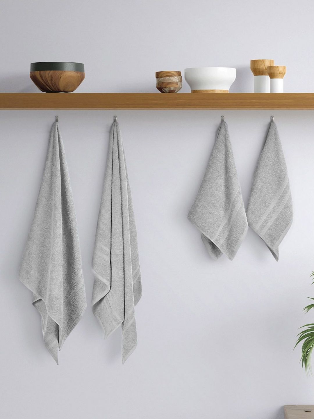 home expressions Grey 4 Pieces Pure Cotton 350 GSM Towel Set-image-41