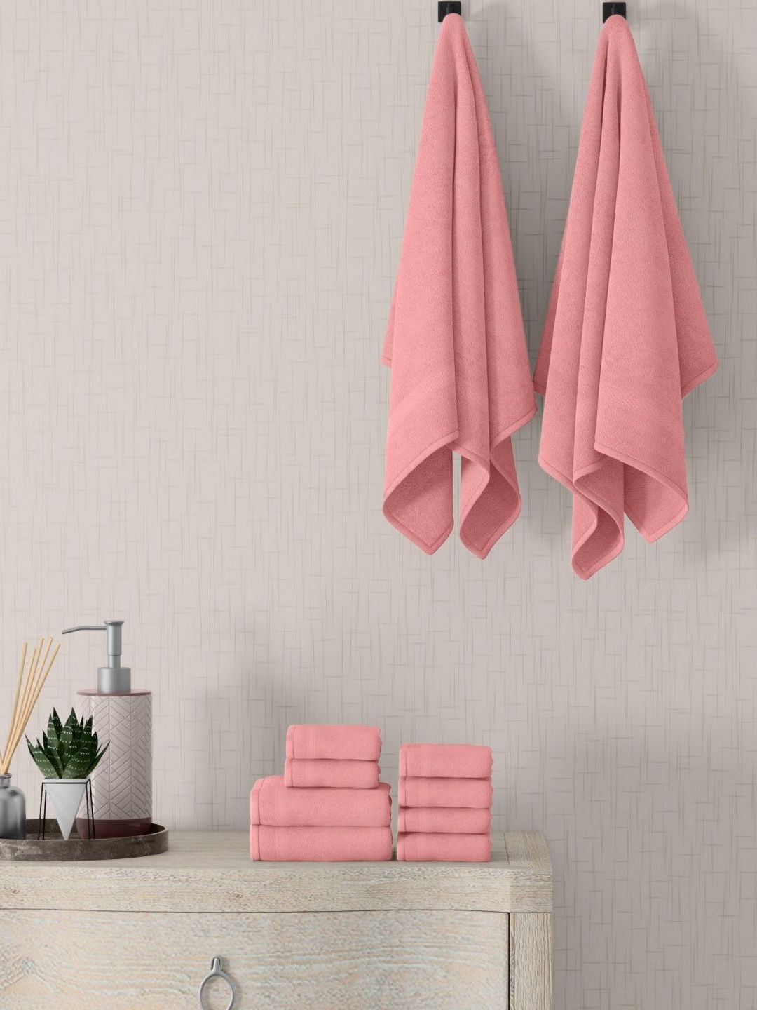 home expressions Pink 10 Pieces Pure Cotton 450 GSM Towel Set-picture-0