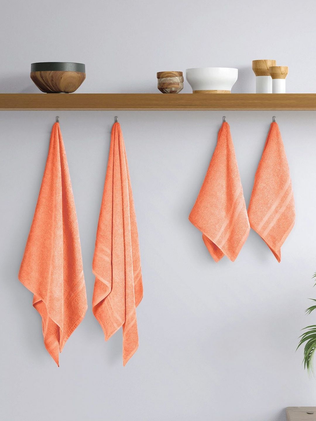 home expressions Peach 4 Pieces Cotton 350 GSM Towel Sets-image-48