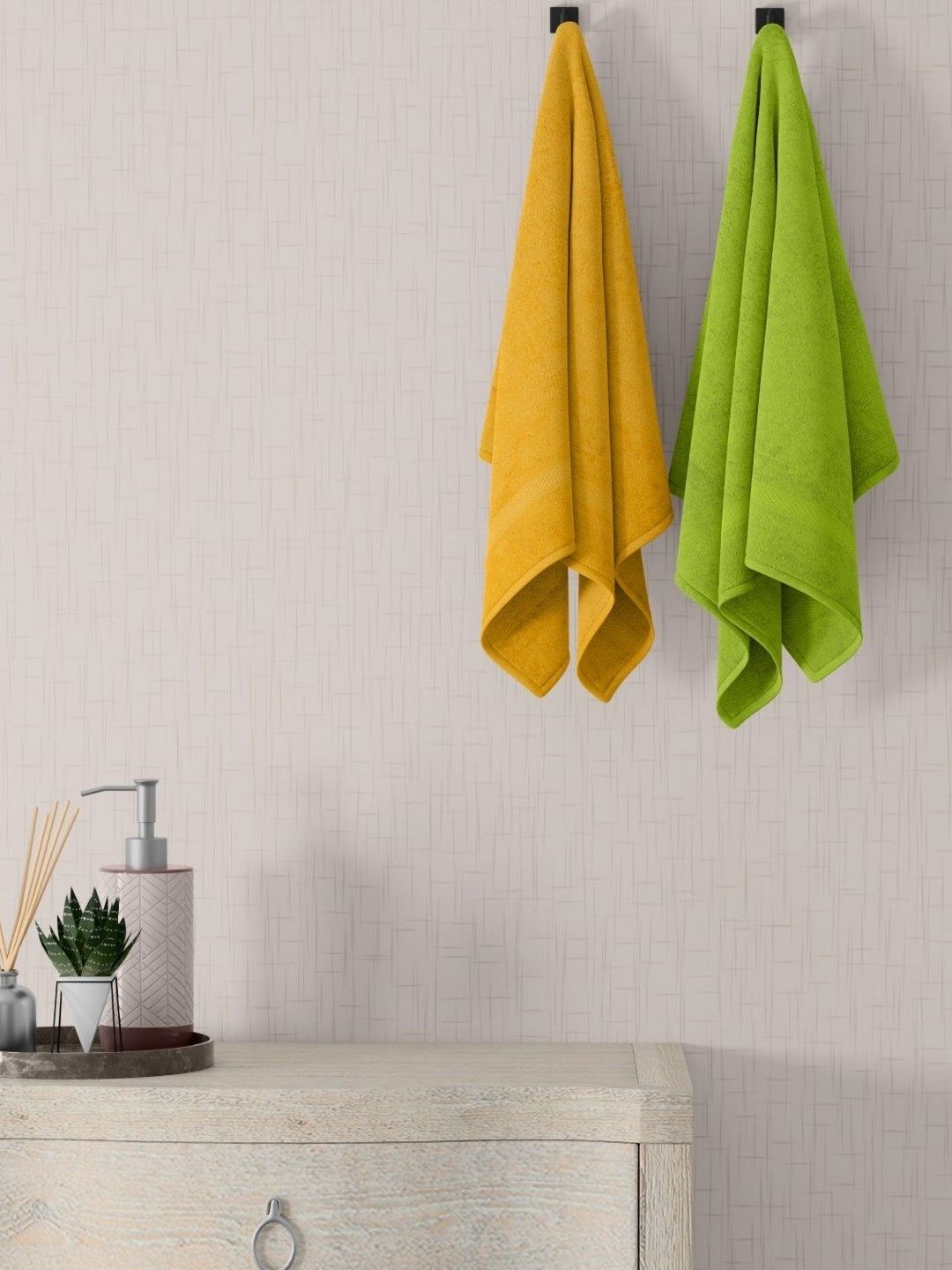 home expressions Yellow & Green 2 Pieces Cotton 450 GSM Towel Sets-picture-42