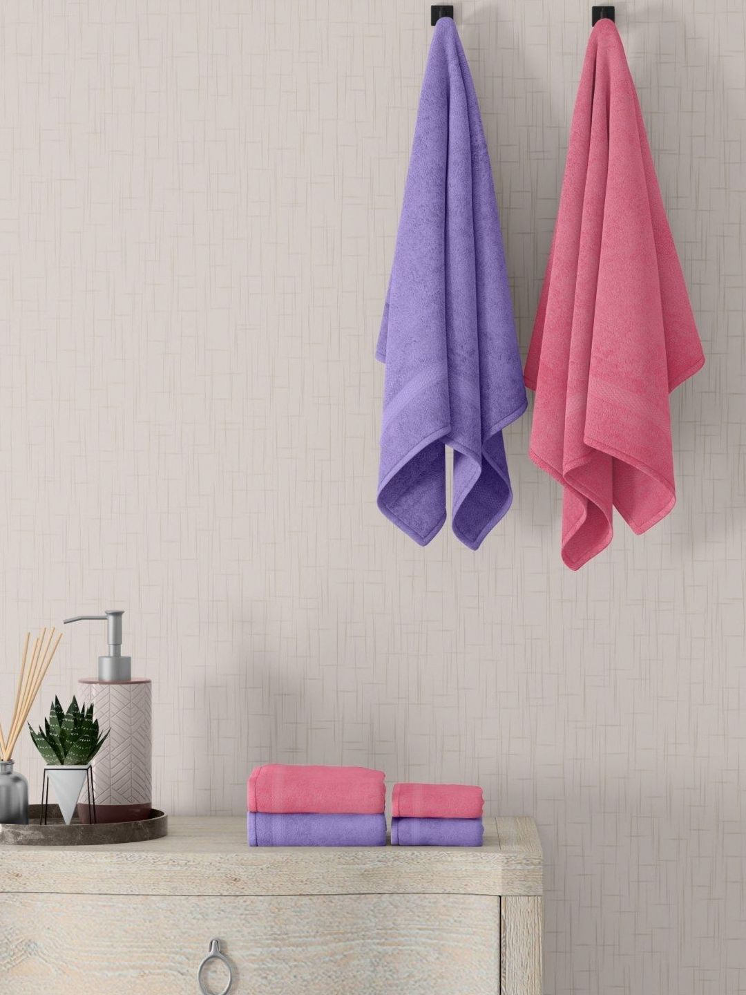 home expressions Purple & Pink 6 Pieces Cotton 450 GSM Towel Sets-picture-44