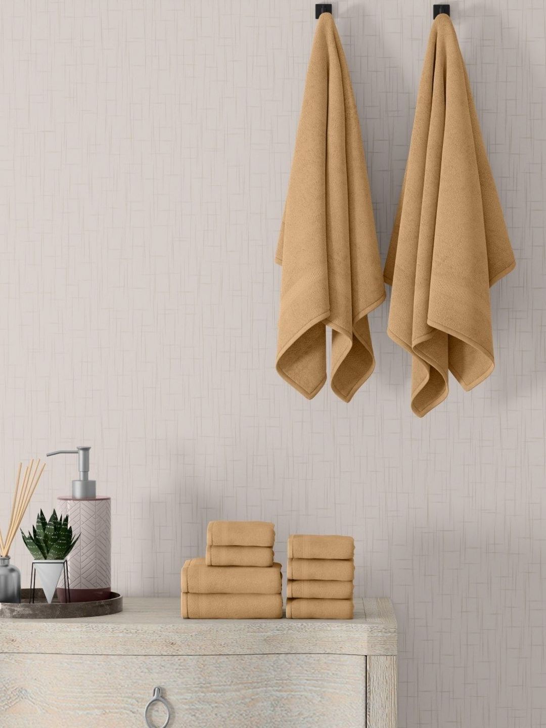 home expressions Beige 10 Pieces Cotton 450 GSM Towel Sets-picture-30