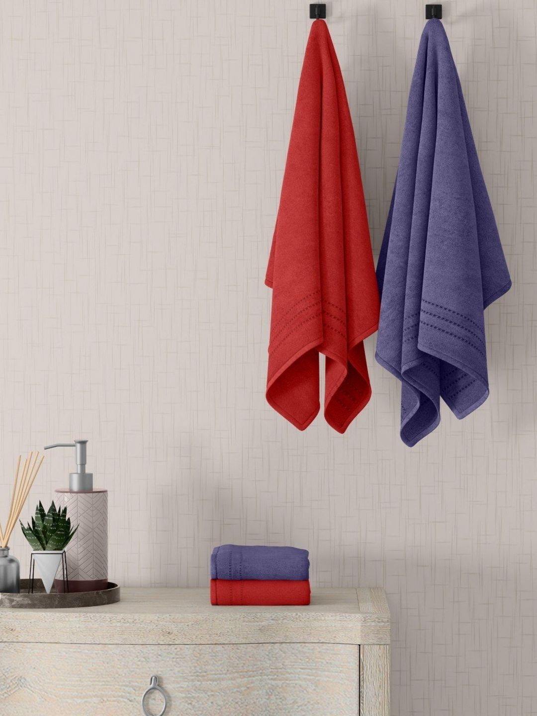 home expressions Blue & Red 4 Pieces Cotton 380 GSM Towel Sets-picture-50