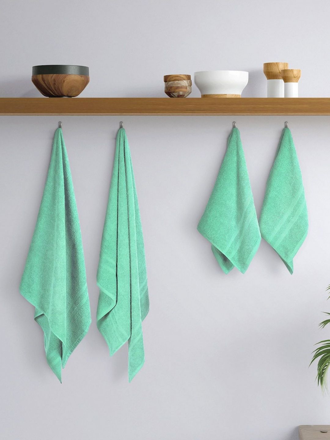 home expressions Green 4 Pieces Pure Cotton 350 GSM Towel Set-image-4