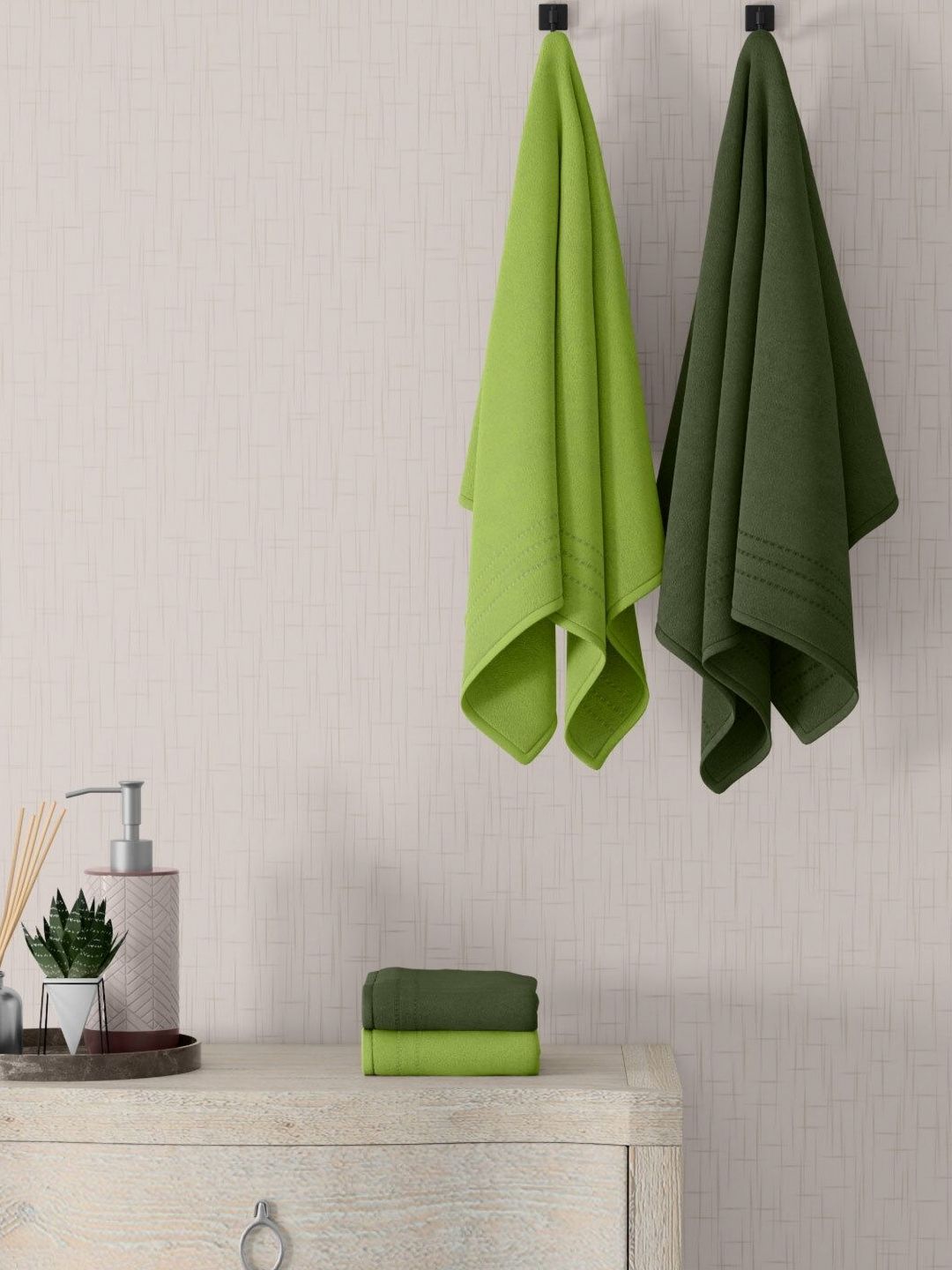 home expressions Olive Green & Green 4 Pieces Pure Cotton 380 GSM Towel Set-picture-30