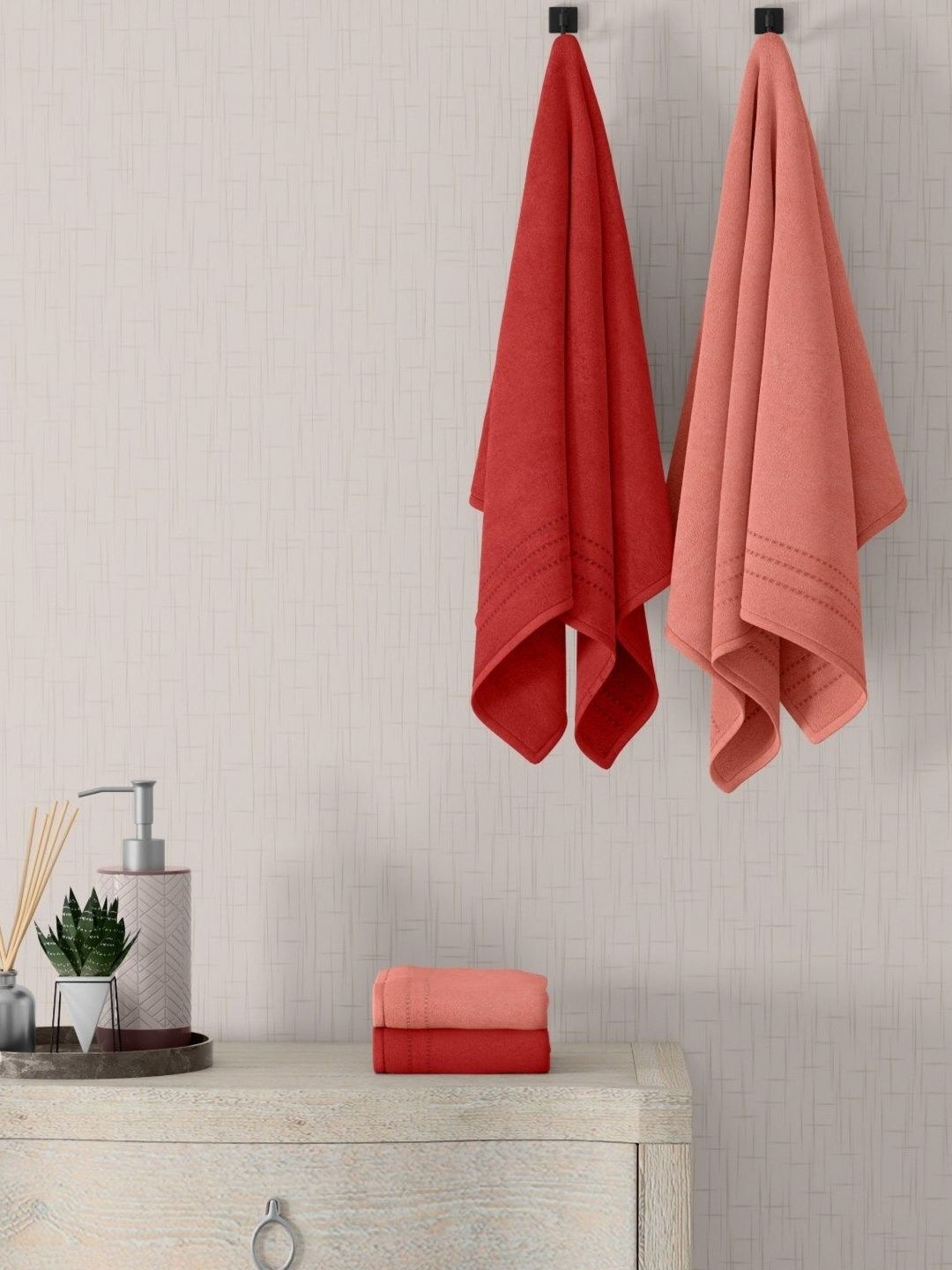 home expressions Peach & Red 4 Pieces Cotton 380 GSM Towel Sets-picture-10