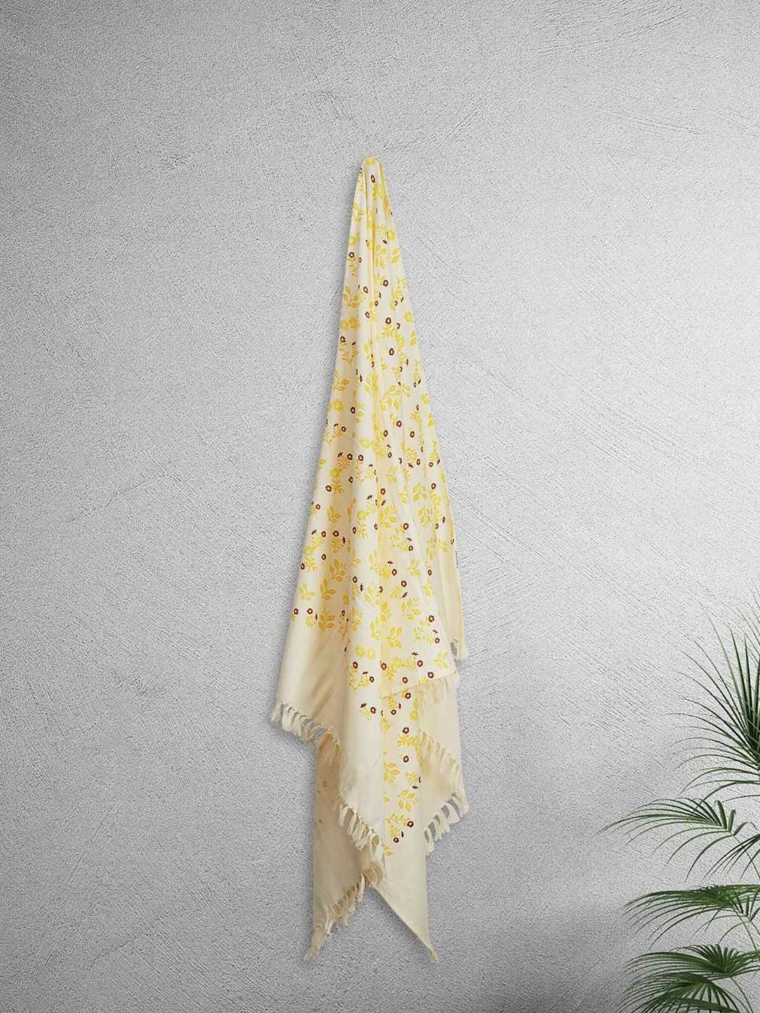 home expressions Yellow & White 2 Pieces Printed Cotton 150 GSM Towel Sets-picture-17