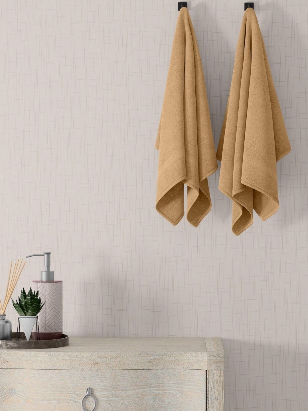 home expressions Beige 2 Pieces Cotton 450 GSM Towel Sets-picture-17